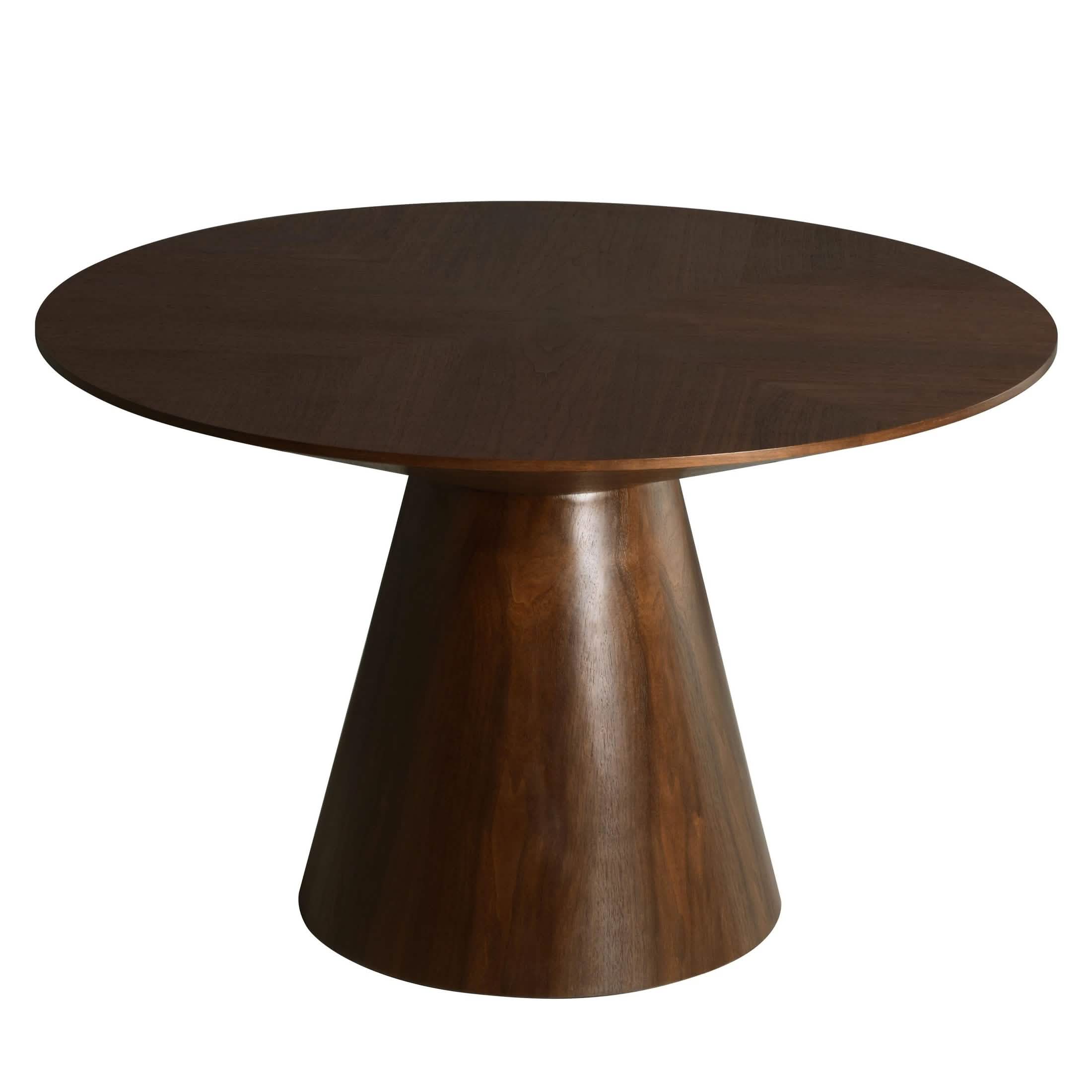 Fynix 47” Round Dining Table with Ash Wood Veneer Top and Pedestal Base Walnut Dining Table Leisuremod
