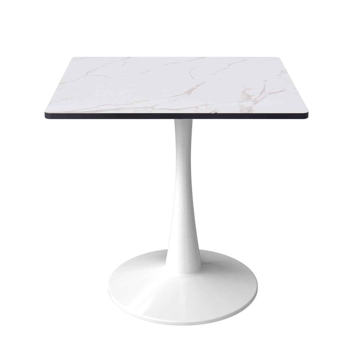 LeisureMod Dining Table White / 27" Wide Bristol Square Dining Table with Marble White MDF Top and Steel Pedestal Base