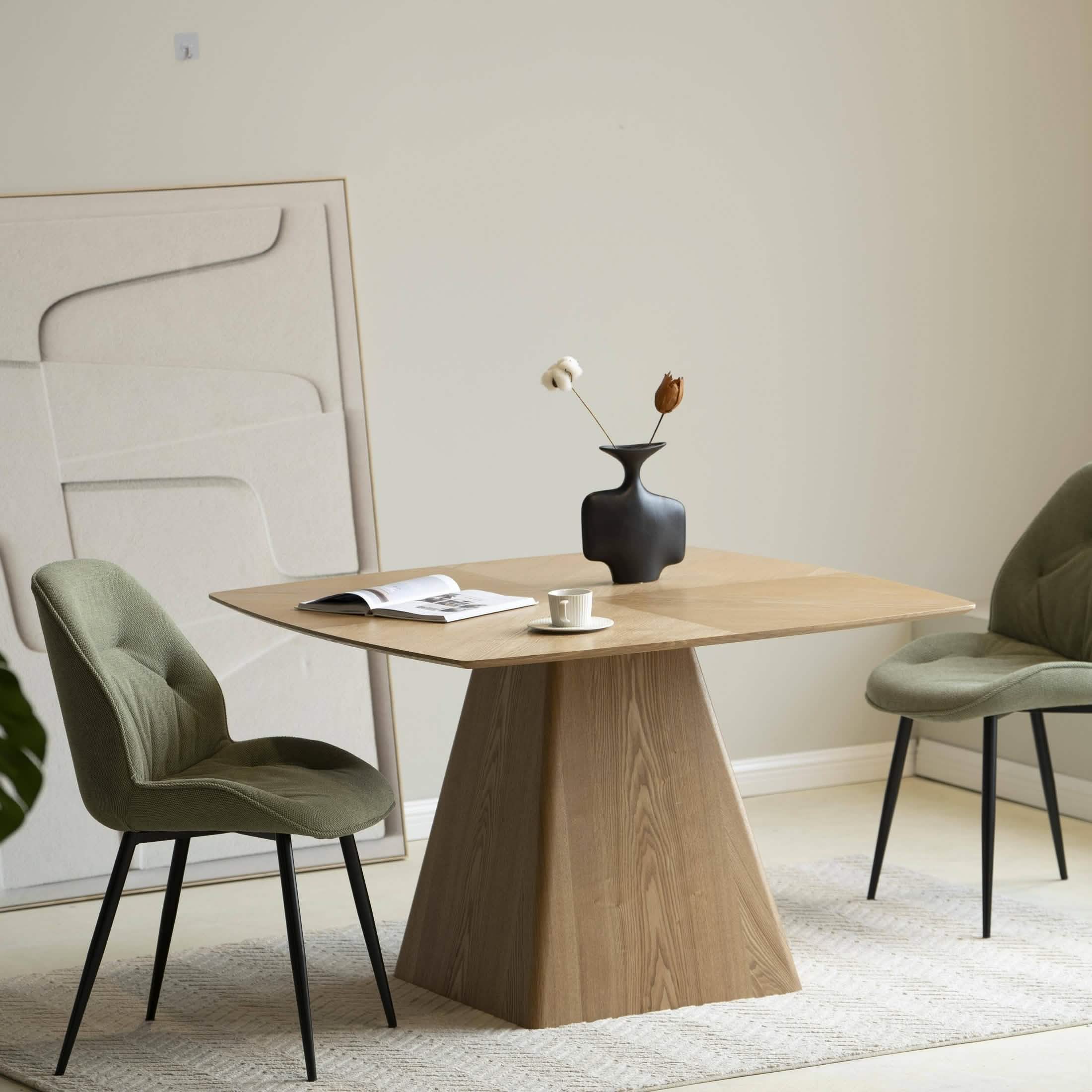 Zephyr 47" Square Dining Table with Sintered Stone/Ash Wood Tabletop and Iron Base Ash Wood Top - Natural Wood Dining Table Leisuremod