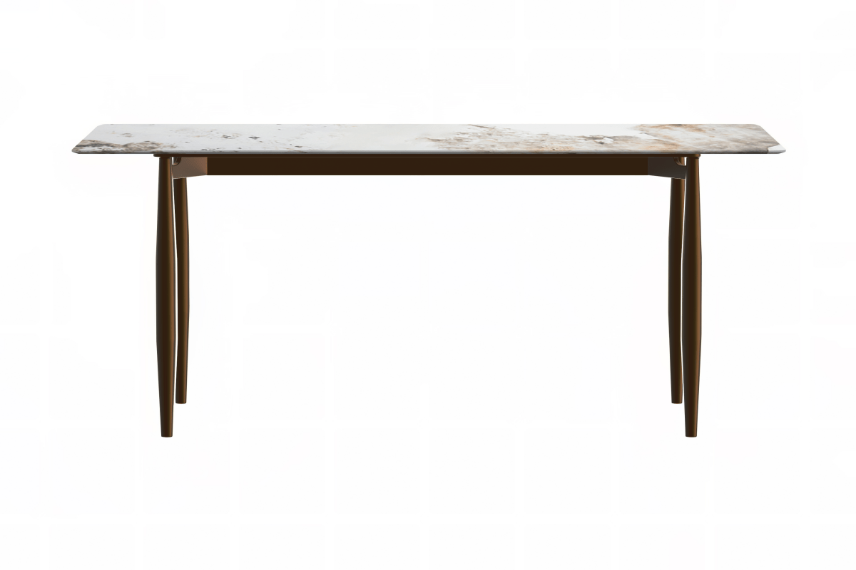 Leisuremod Dining Table Zinti Rectangular Dining Table with Glass/Sintered Stone Tabletop and Steel Base
