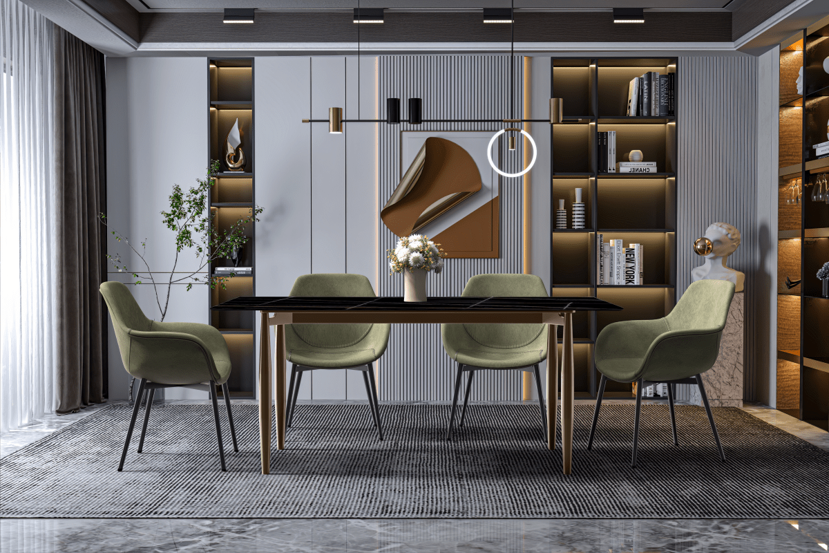 Leisuremod Dining Table Zinti Rectangular Dining Table with Glass/Sintered Stone Tabletop and Steel Base