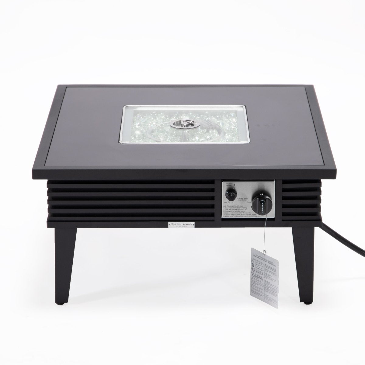 Walbrooke Modern Outdoor Square Fire Pit Table with Powder-Coated Aliuminum Frame Slats/Non Slats Design Non Slats Black Fire Pits Leisuremod