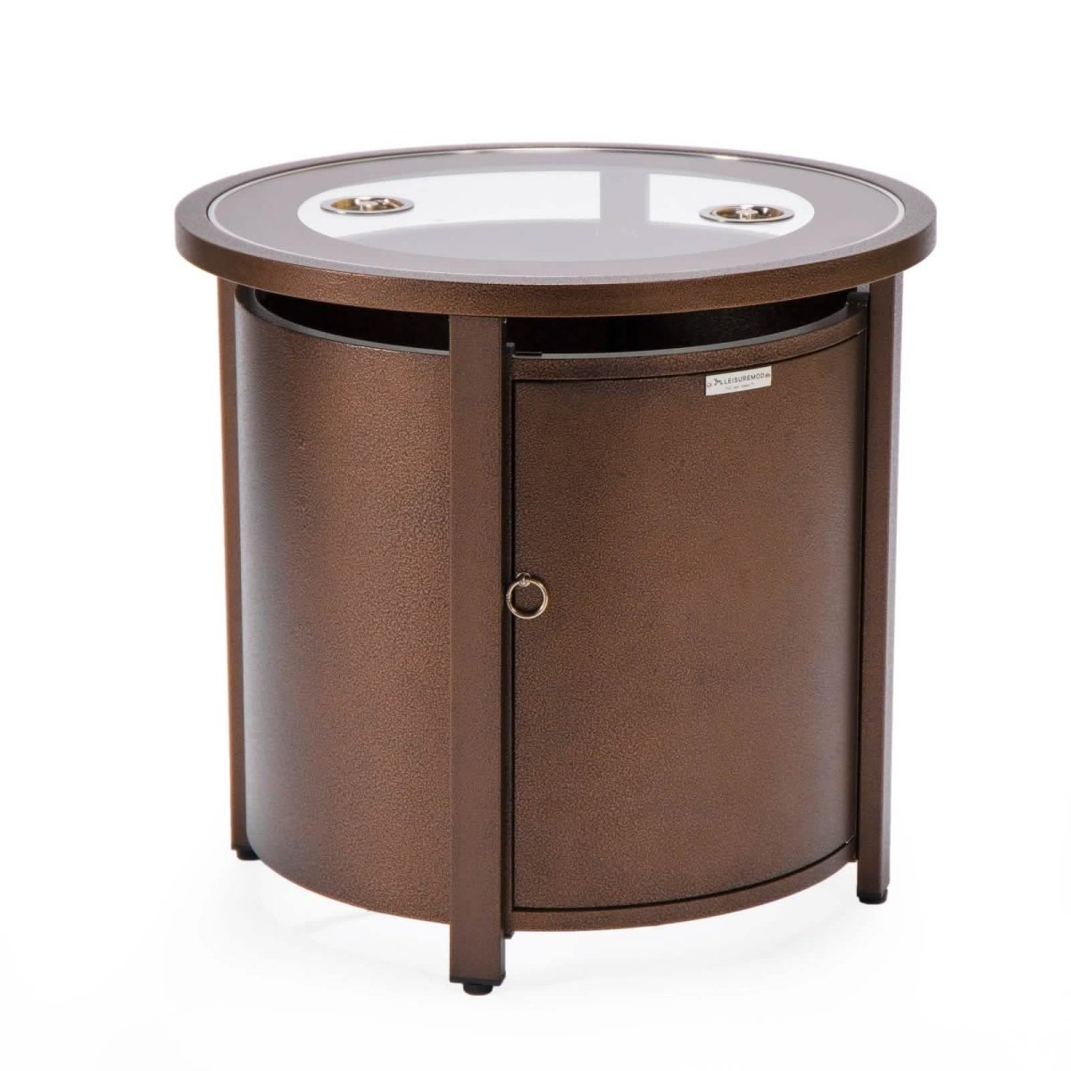 Leisuremod Fire Pits Walbrooke Modern Round Tank Holder Table with Tempered Glass Top and Powder Coated Aluminum Slats/Non Slats Design