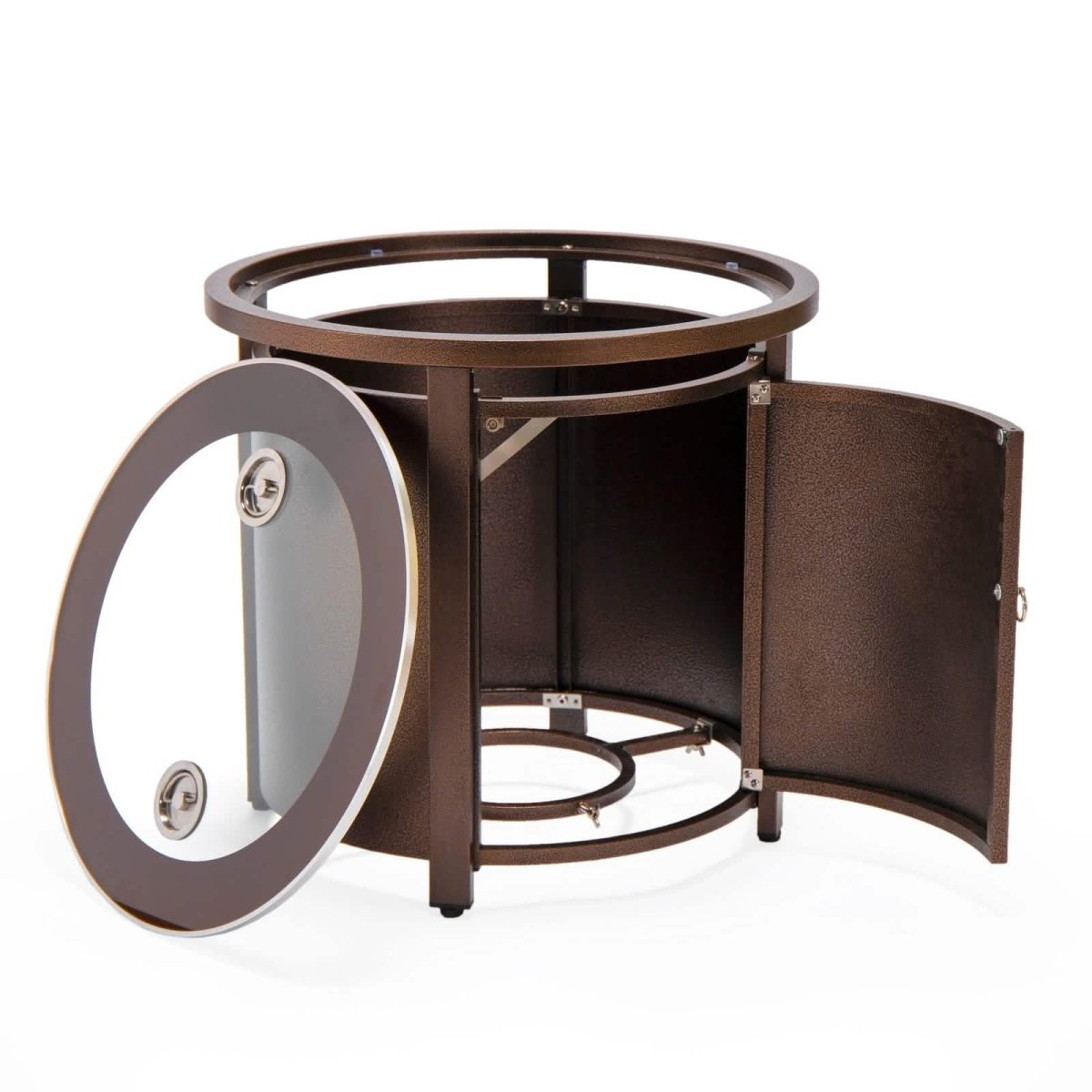 Leisuremod Fire Pits Walbrooke Modern Round Tank Holder Table with Tempered Glass Top and Powder Coated Aluminum Slats/Non Slats Design