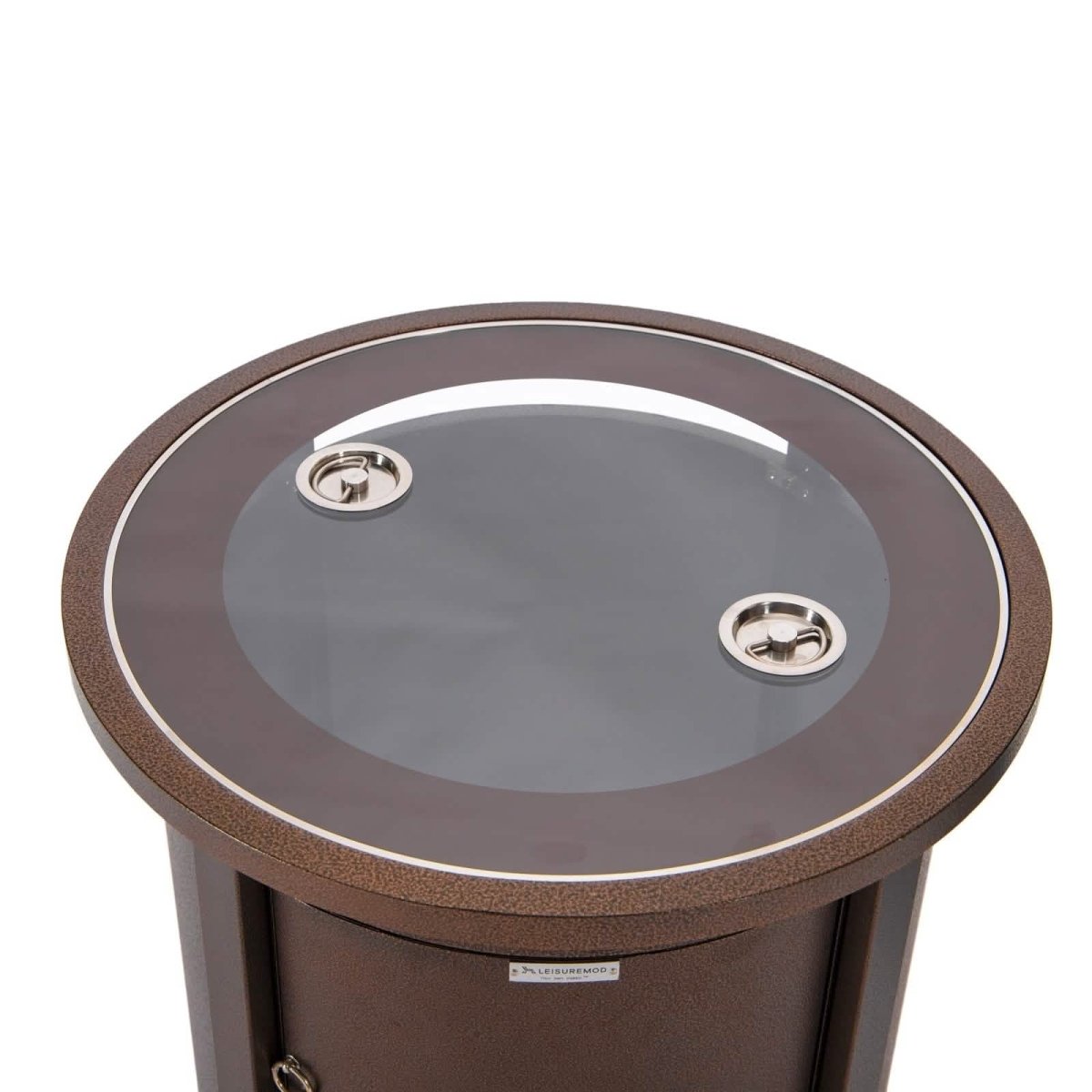 Leisuremod Fire Pits Walbrooke Modern Round Tank Holder Table with Tempered Glass Top and Powder Coated Aluminum Slats/Non Slats Design