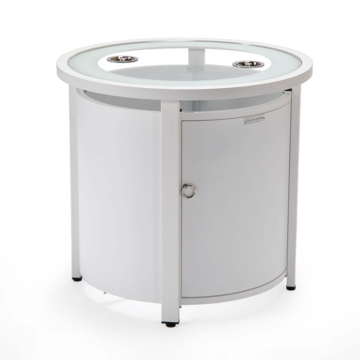 Leisuremod Fire Pits Walbrooke Modern Round Tank Holder Table with Tempered Glass Top and Powder Coated Aluminum Slats/Non Slats Design