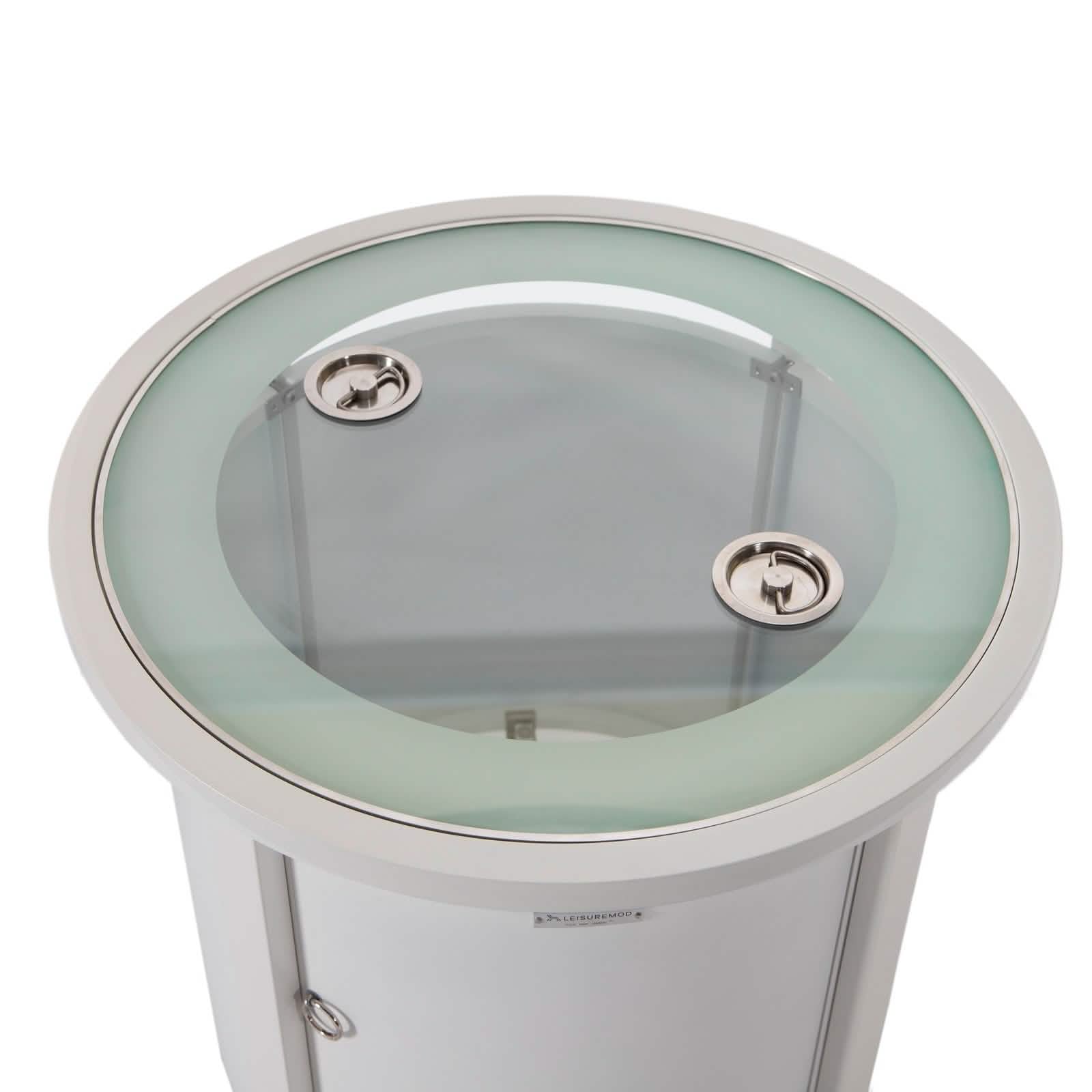 Leisuremod Fire Pits Walbrooke Modern Round Tank Holder Table with Tempered Glass Top and Powder Coated Aluminum Slats/Non Slats Design