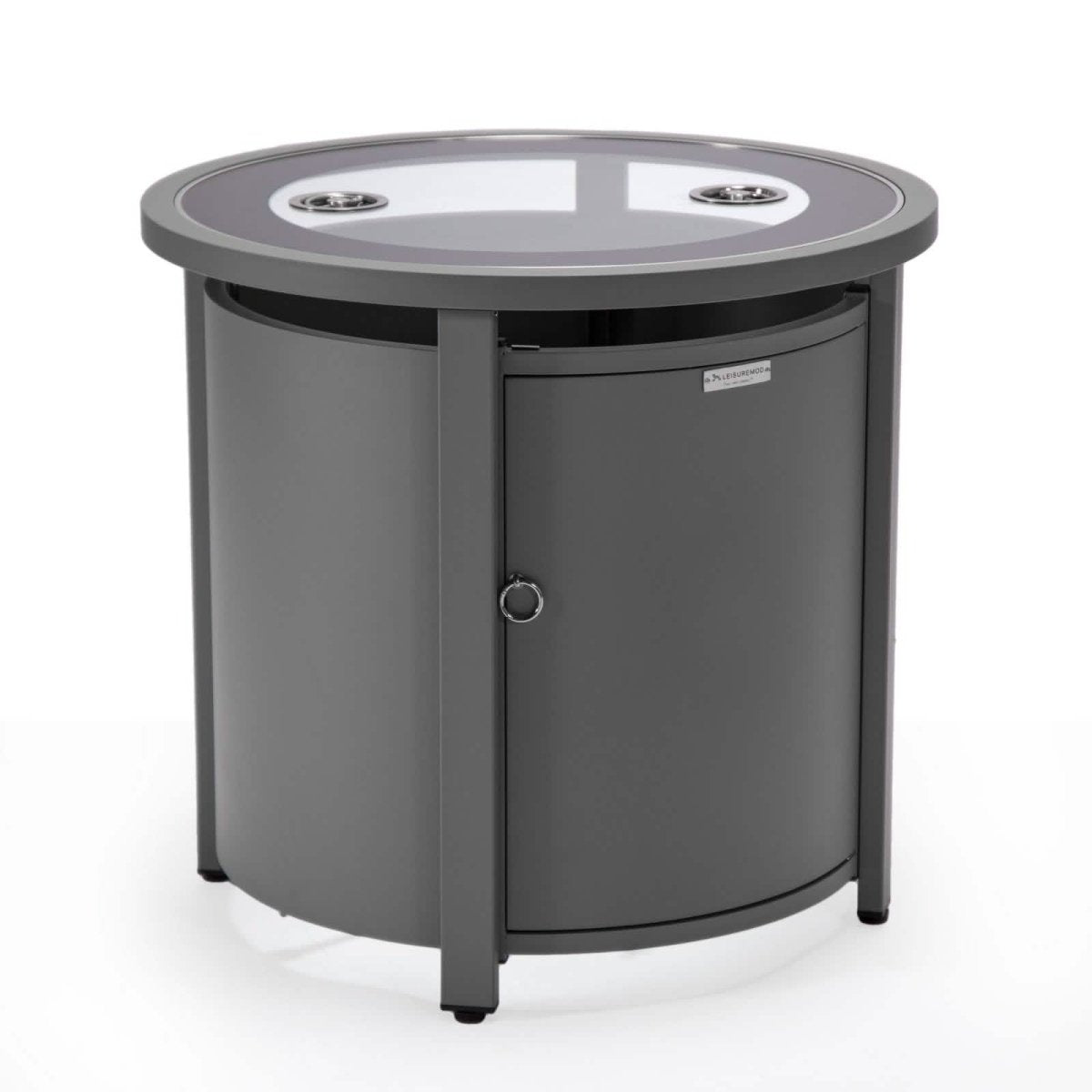 Walbrooke Modern Round Tank Holder Table with Tempered Glass Top and Powder Coated Aluminum Slats/Non Slats Design Non Slats White Fire Pits Leisuremod