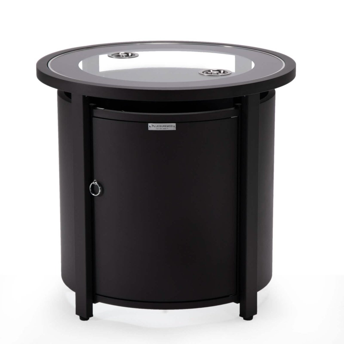 Walbrooke Modern Round Tank Holder Table with Tempered Glass Top and Powder Coated Aluminum Slats/Non Slats Design Non Slats White Fire Pits Leisuremod