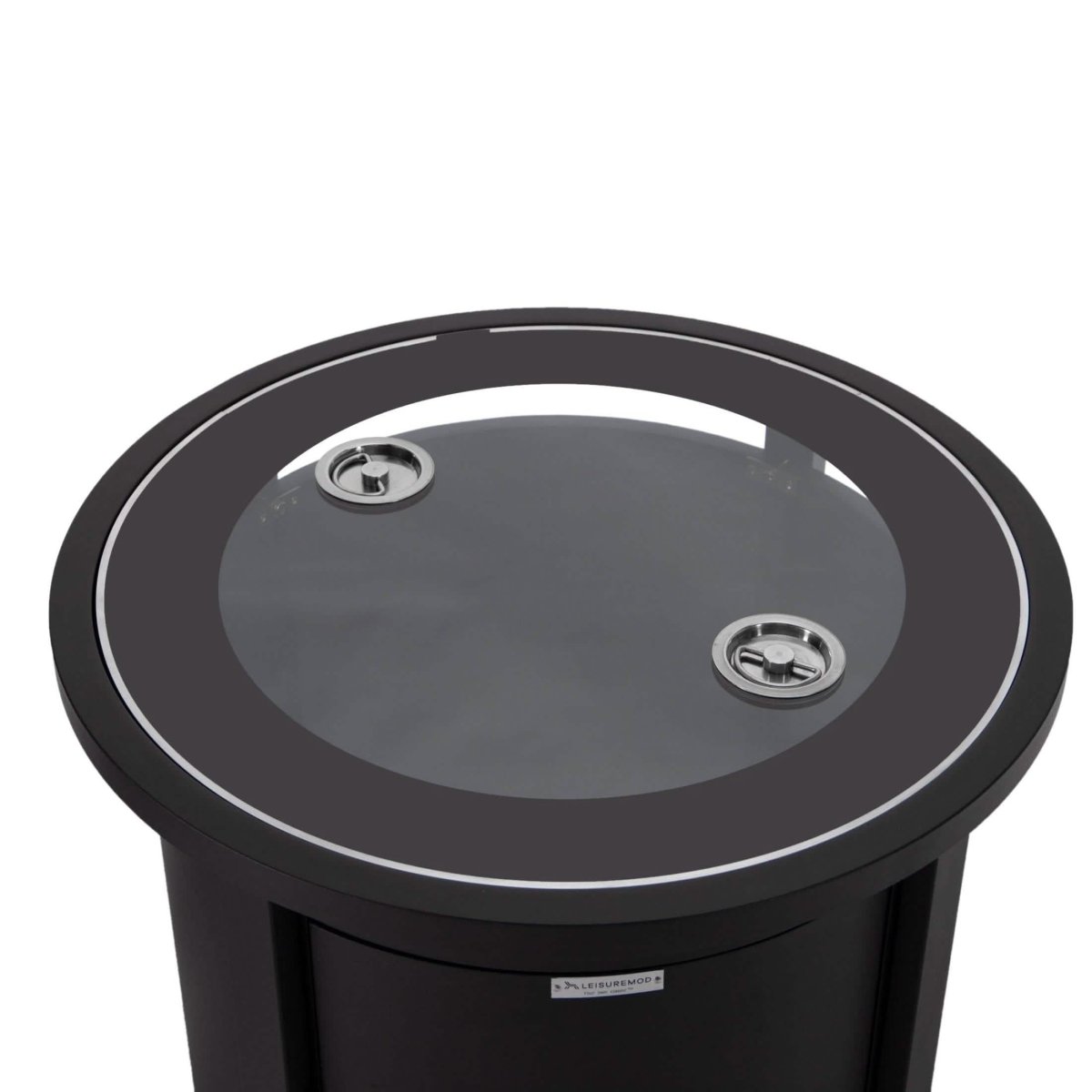 Walbrooke Modern Round Tank Holder Table with Tempered Glass Top and Powder Coated Aluminum Slats/Non Slats Design Non Slats Black Fire Pits Leisuremod