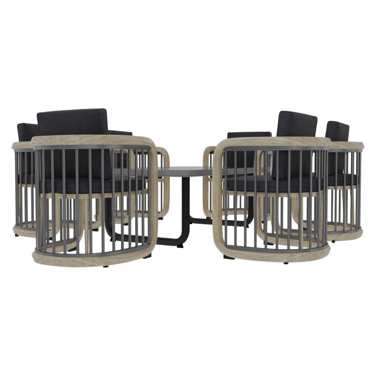 LeisureMod Klyra 7 - Piece Aluminum Dining Set with 1 Rectangular Dining Table and 6 Dining Chairs in Grey