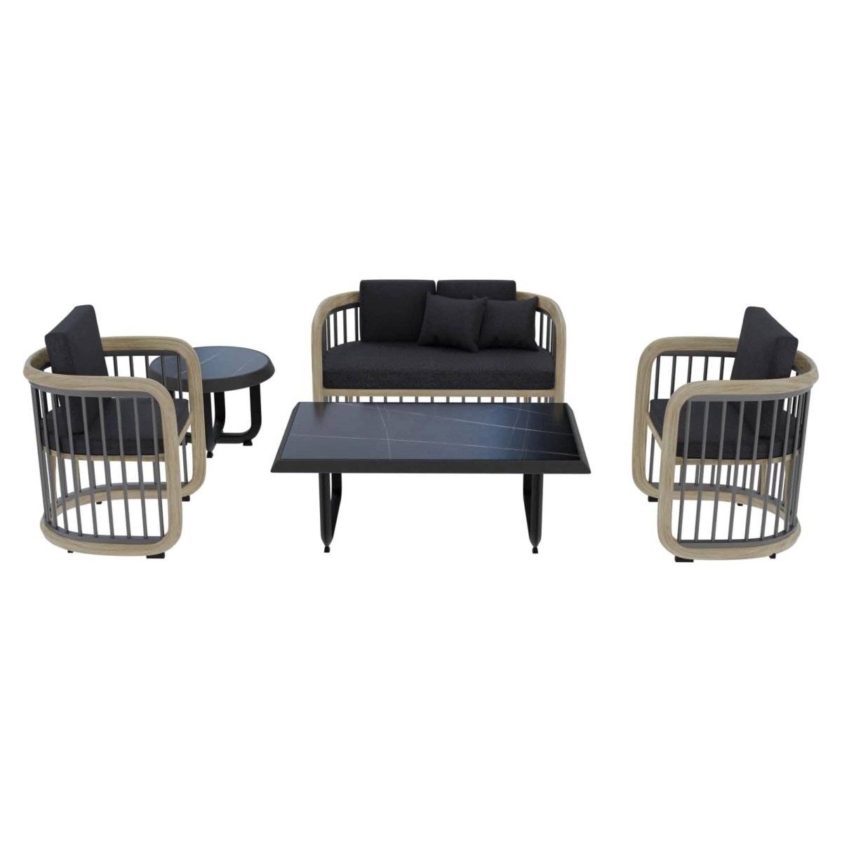 LeisureMod Klyra Patio Furniture Set – 5 - Piece Aluminum Seating in Grey