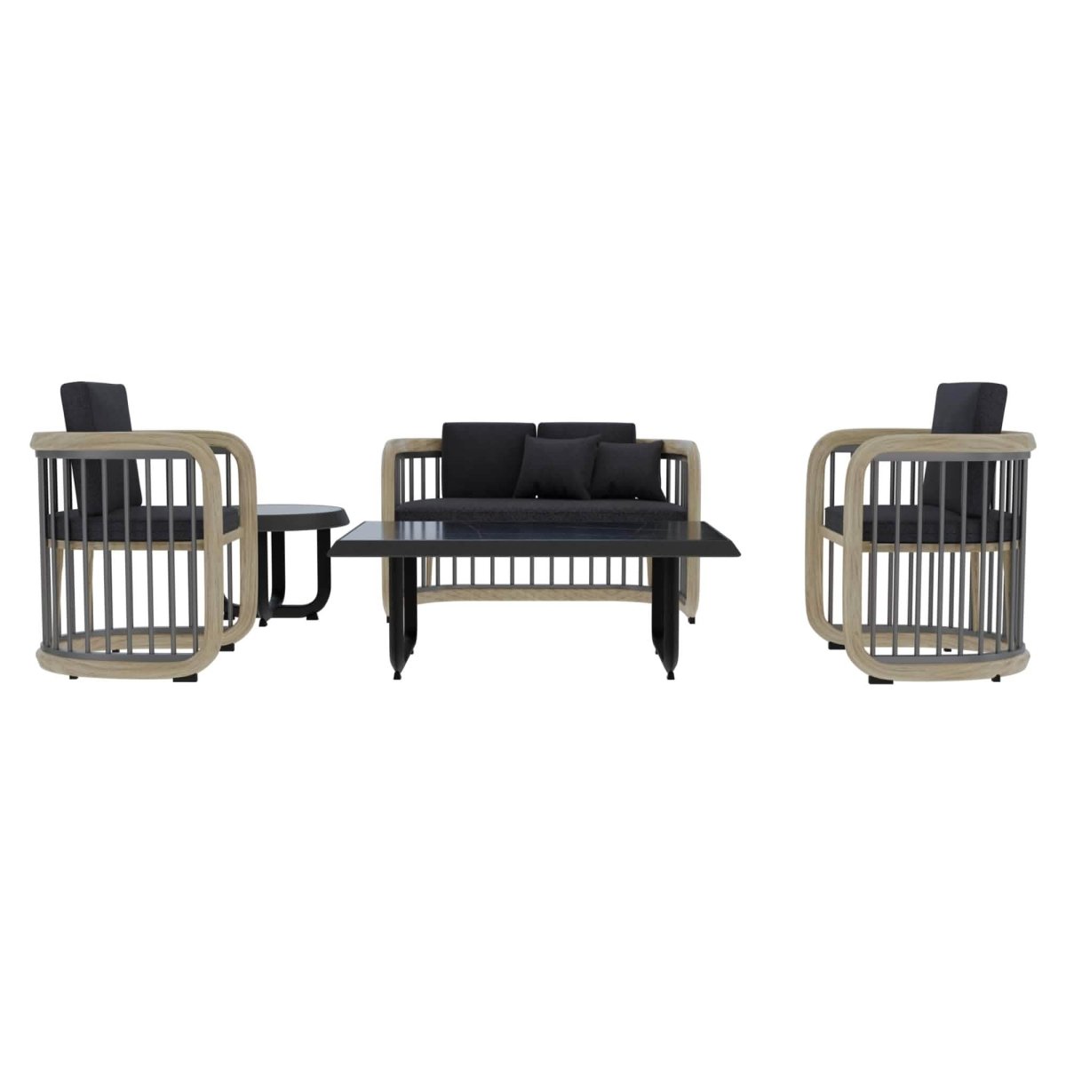 LeisureMod Klyra Patio Furniture Set – 5 - Piece Aluminum Seating in Grey