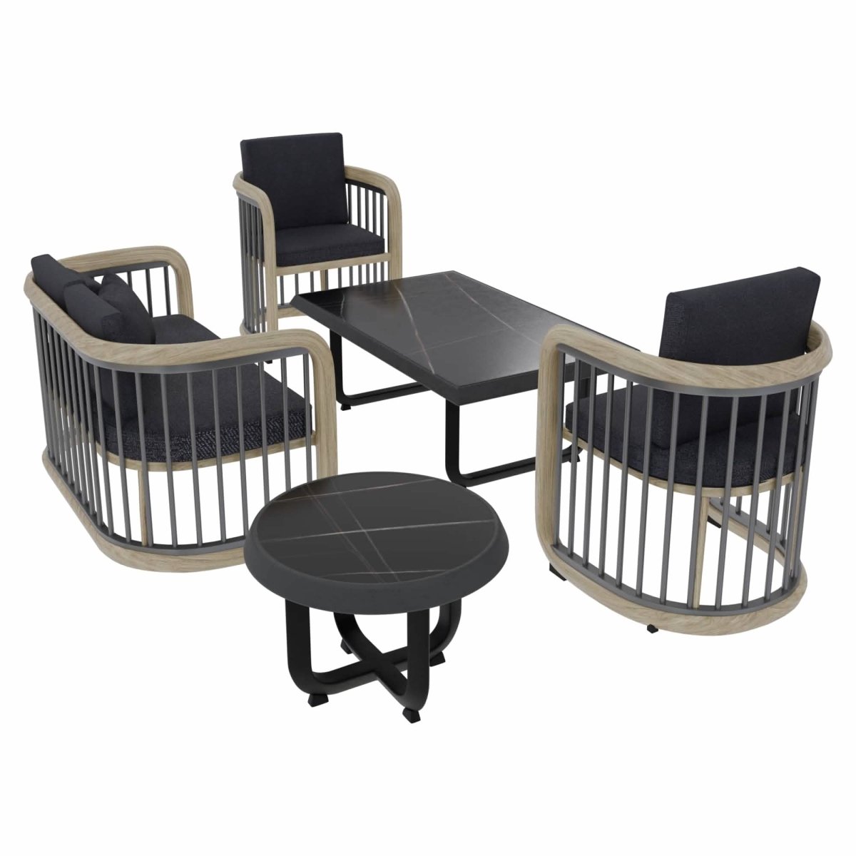 LeisureMod Klyra Patio Furniture Set – 5 - Piece Aluminum Seating in Grey