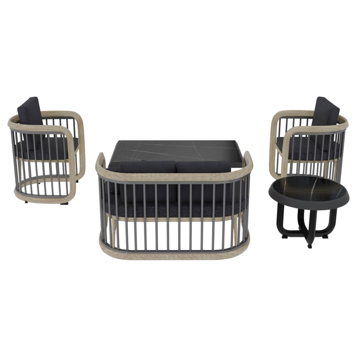 LeisureMod Klyra Patio Furniture Set – 5 - Piece Aluminum Seating in Grey