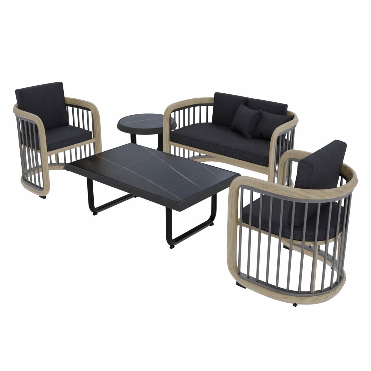LeisureMod Klyra Patio Furniture Set – 5 - Piece Aluminum Seating in Grey
