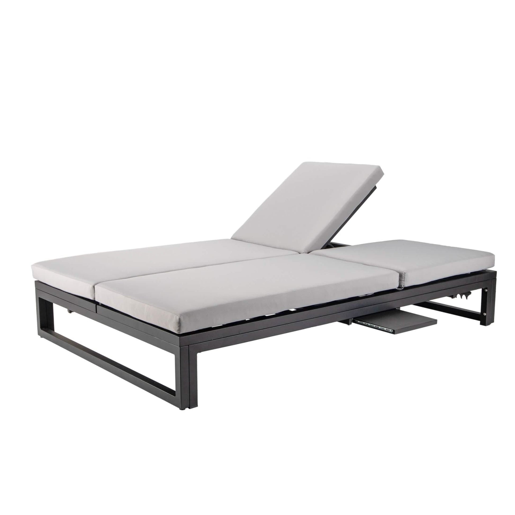 Chelsea Aluminum Outdoor 2 in 1 Convertible Sofa and Double Chaise Lounge Chair with Removable Cushions Black Blue Lounge Chair Leisuremod