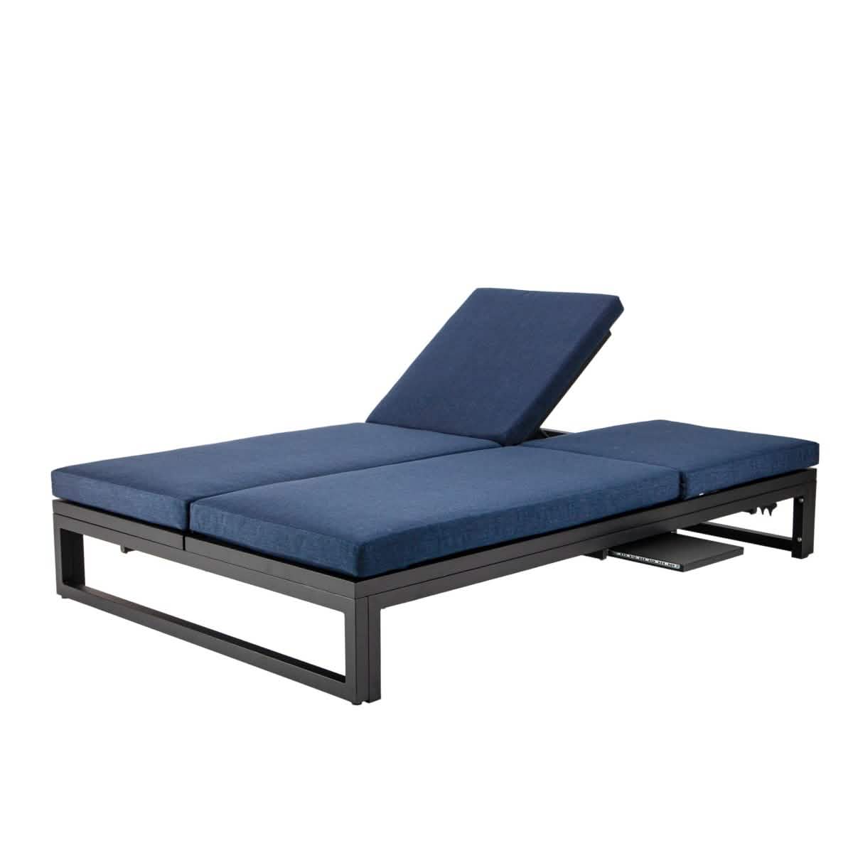 Chelsea Aluminum Outdoor 2 in 1 Convertible Sofa and Double Chaise Lounge Chair with Removable Cushions Black Black Lounge Chair Leisuremod