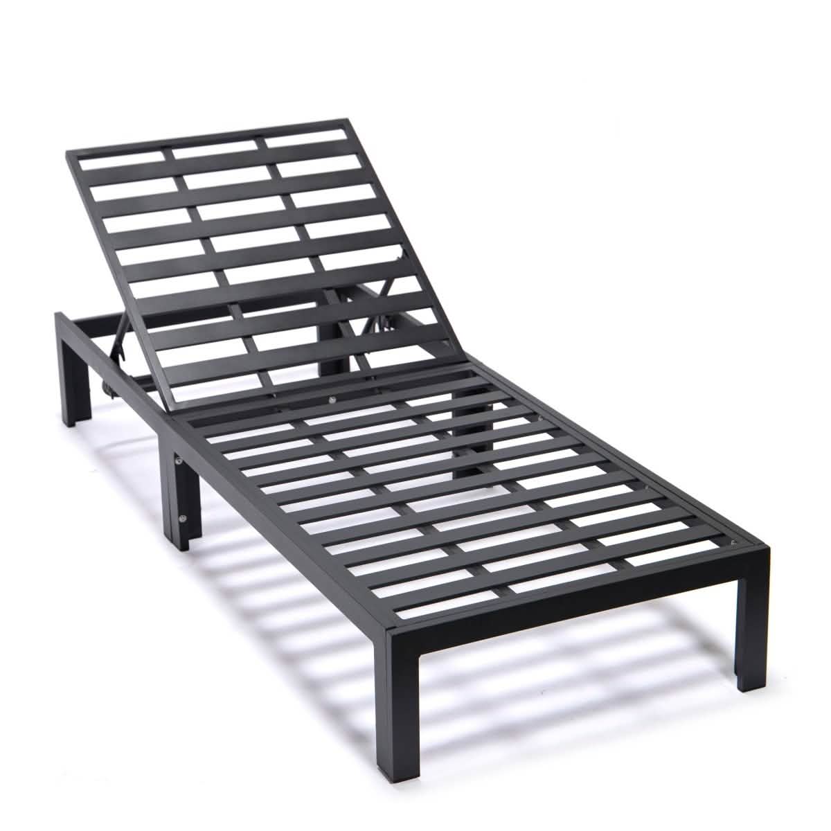 Chelsea Aluminum Outdoor Chaise Lounge Chair with Removable Cushions Black Beige Lounge Chair Leisuremod