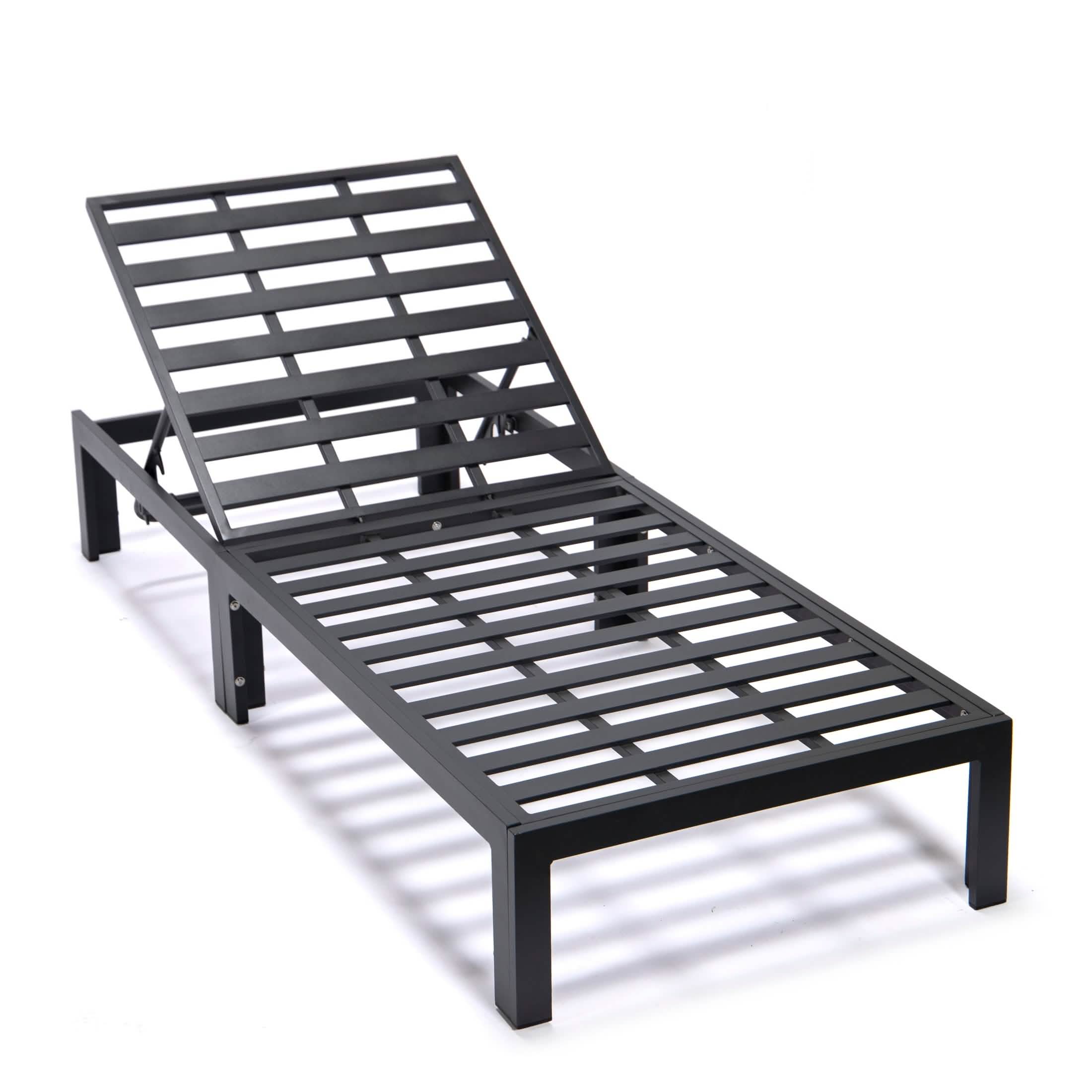 Chelsea Aluminum Outdoor Chaise Lounge Chair with Removable Cushions Black Light Grey Lounge Chair Leisuremod