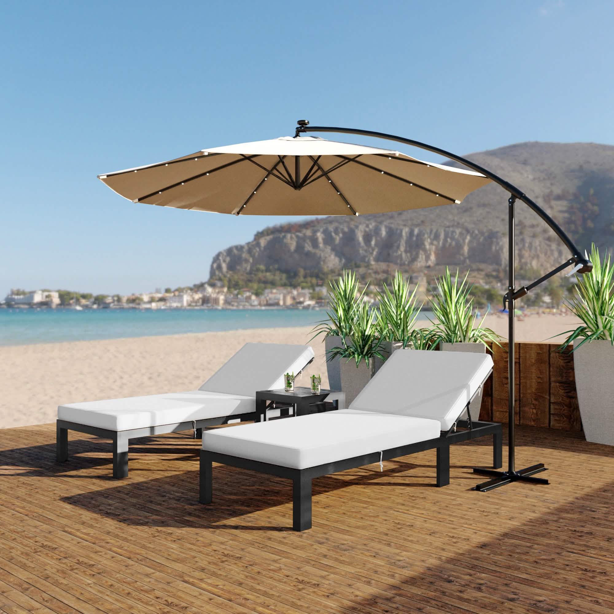Chelsea Aluminum Outdoor Chaise Lounge Chair with Removable Cushions Black Light Grey Lounge Chair Leisuremod