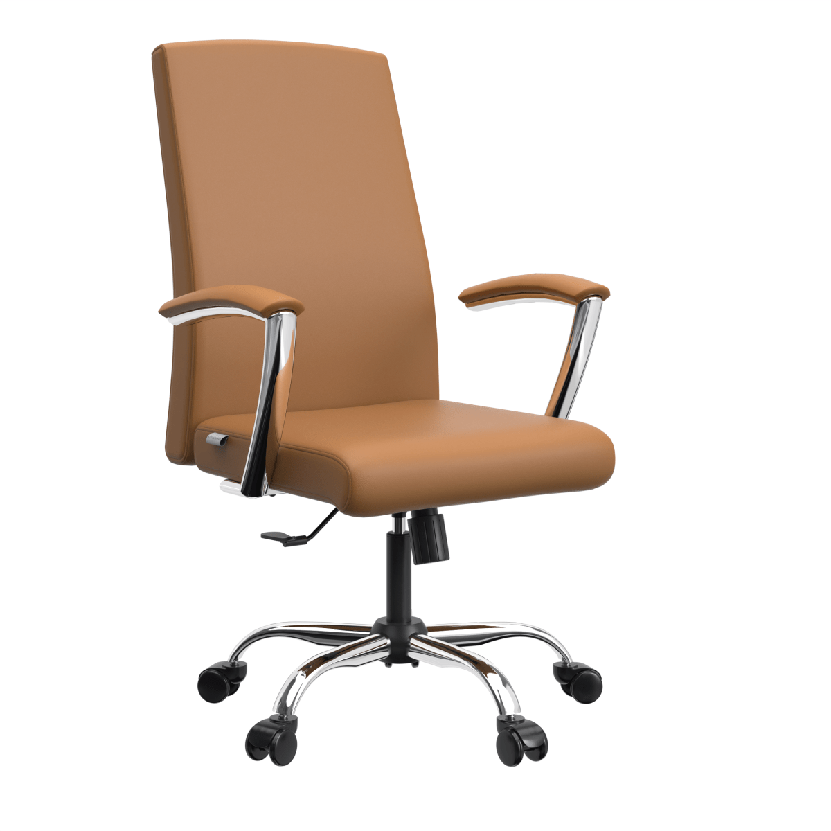 Evander Modern Swivel Office Chair in Leather with Adjustable Height and Silver Frame Acorn Brown Office Chair Leisuremod