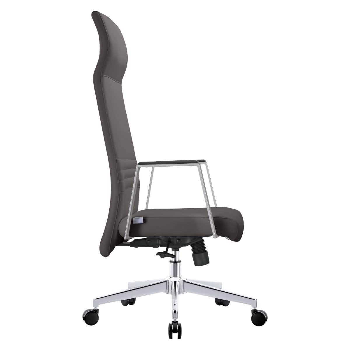 Aleen High-Back Office Chair in Upholstered Leather and Iron Frame with Swivel and Tilt Grey Office Chair Leisuremod