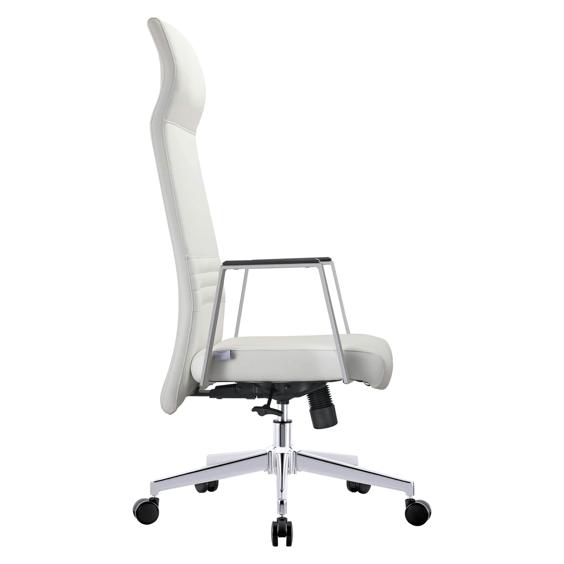 Aleen High-Back Office Chair in Upholstered Leather and Iron Frame with Swivel and Tilt White Office Chair Leisuremod
