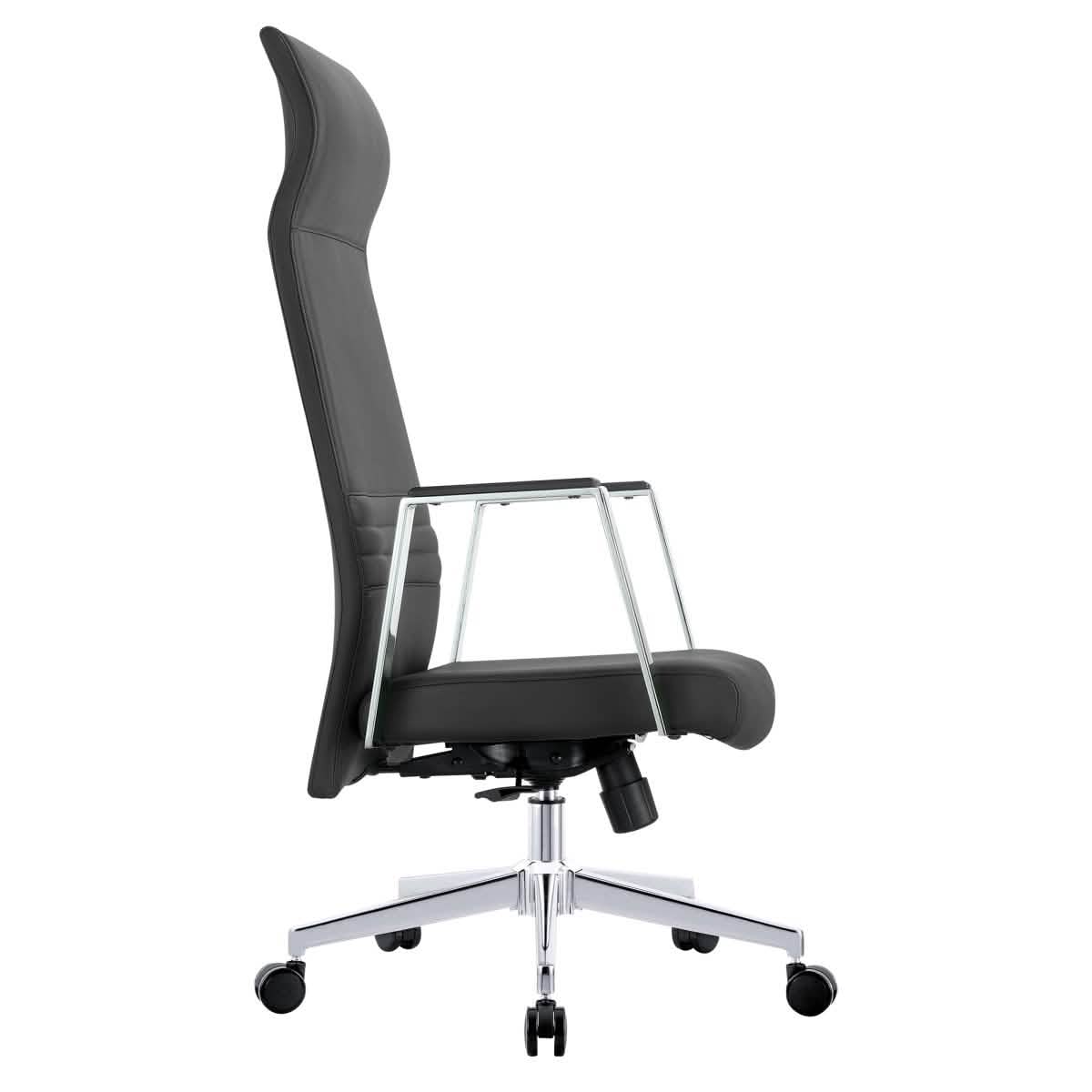 Aleen High-Back Office Chair in Upholstered Leather and Iron Frame with Swivel and Tilt Black Office Chair Leisuremod