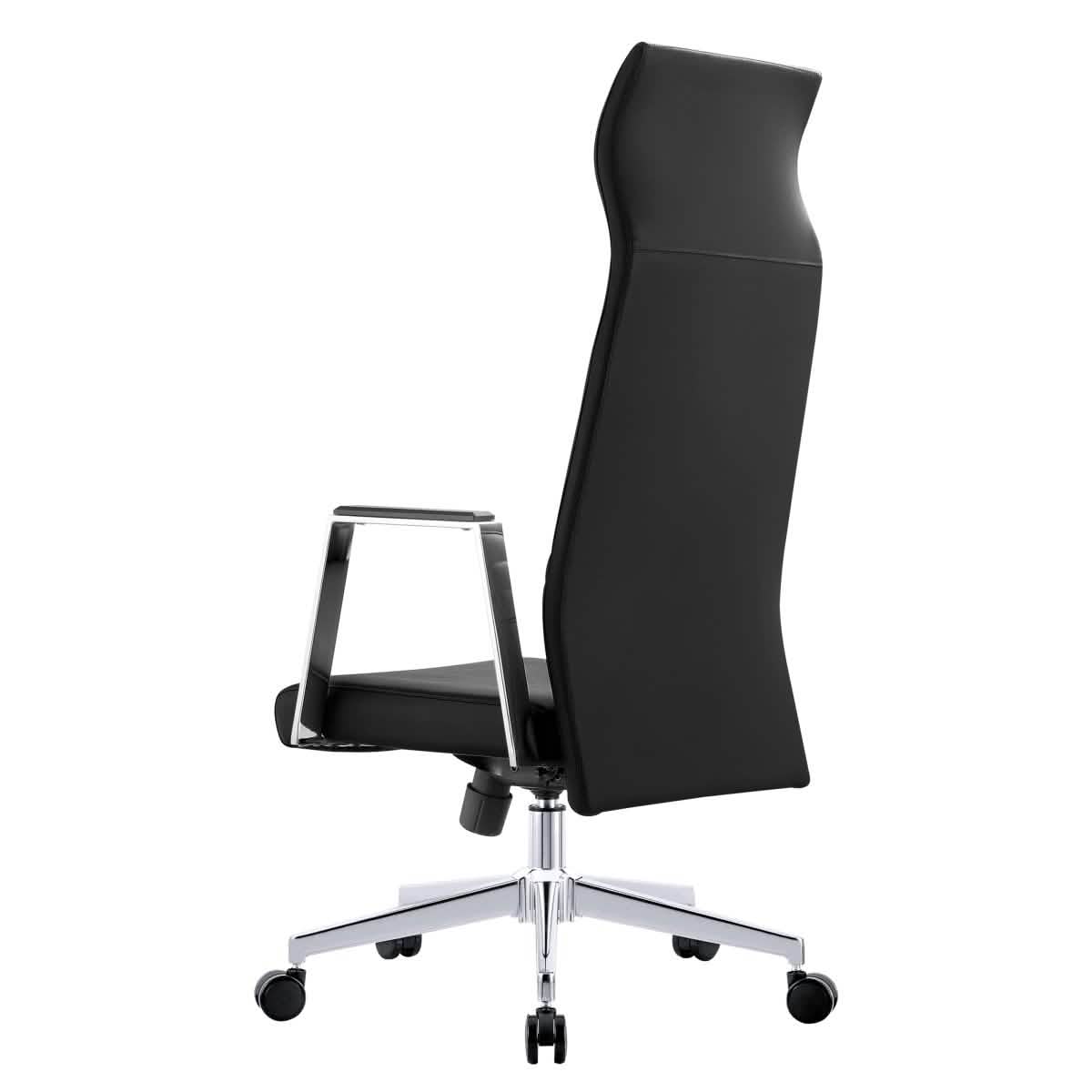 Aleen High-Back Office Chair in Upholstered Leather and Iron Frame with Swivel and Tilt Black Office Chair Leisuremod