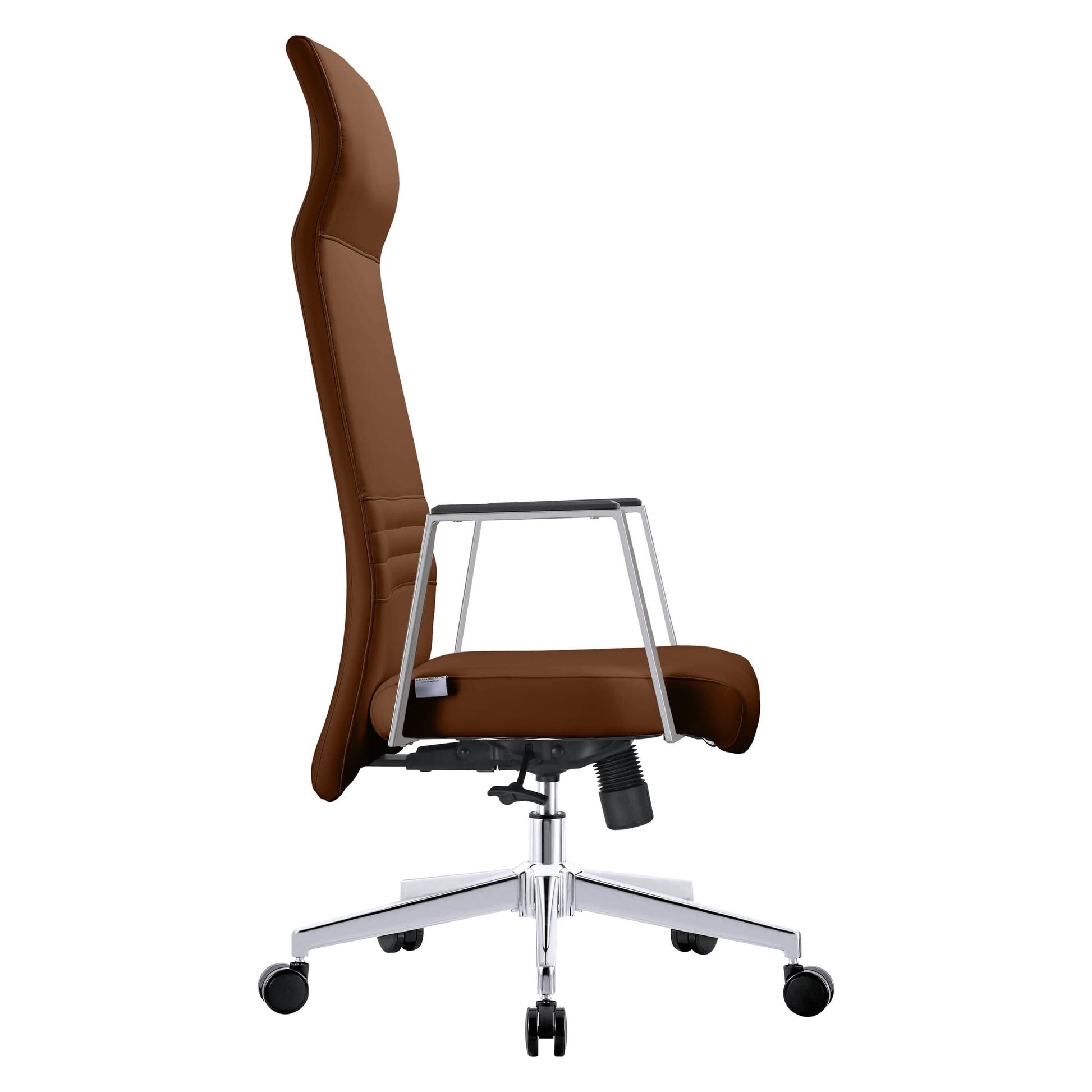 Aleen High-Back Office Chair in Upholstered Leather and Iron Frame with Swivel and Tilt Dark Brown Office Chair Leisuremod