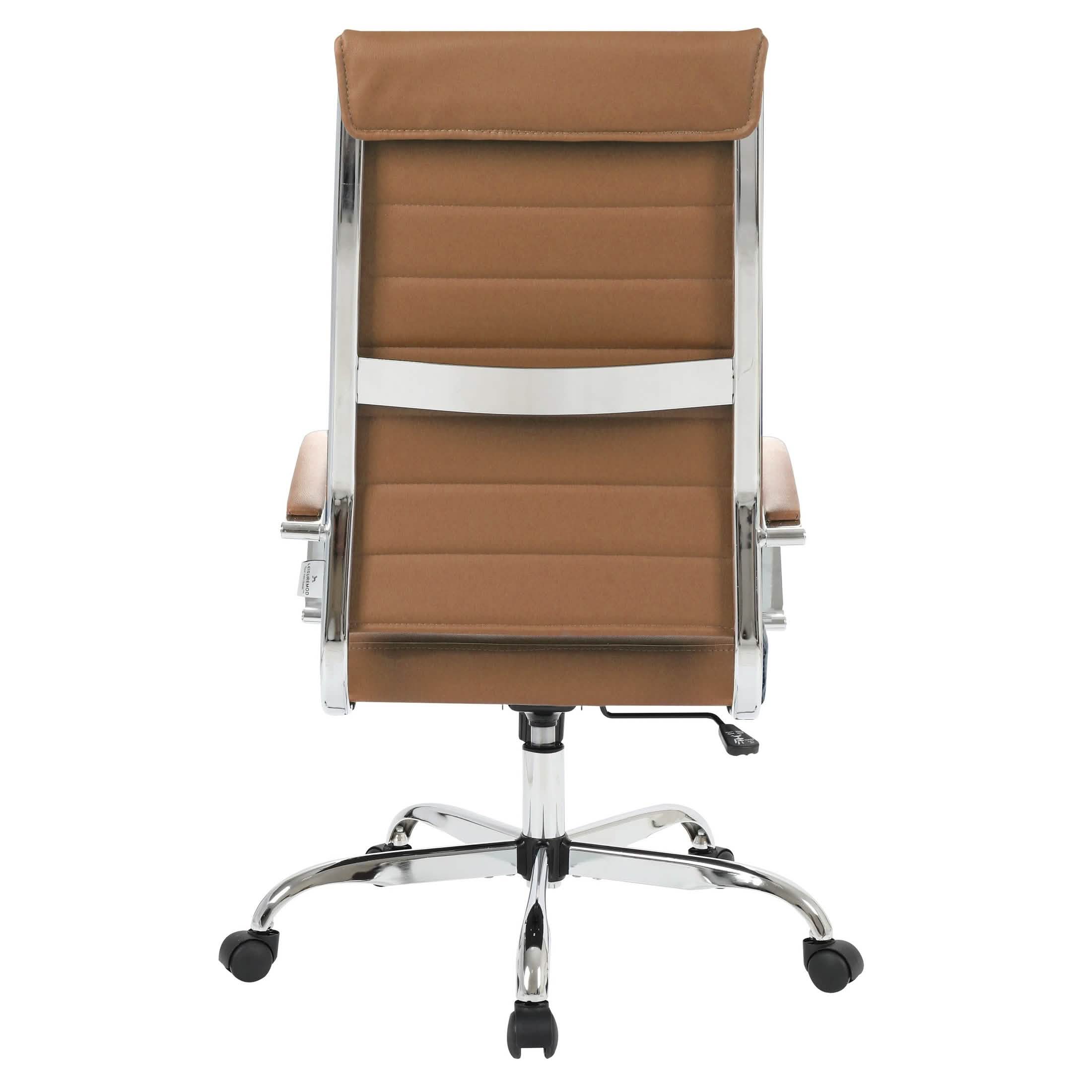 Benmar High-Back Leather Adjustable Office Conference Chair Chrome Brown Office Chair Leisuremod