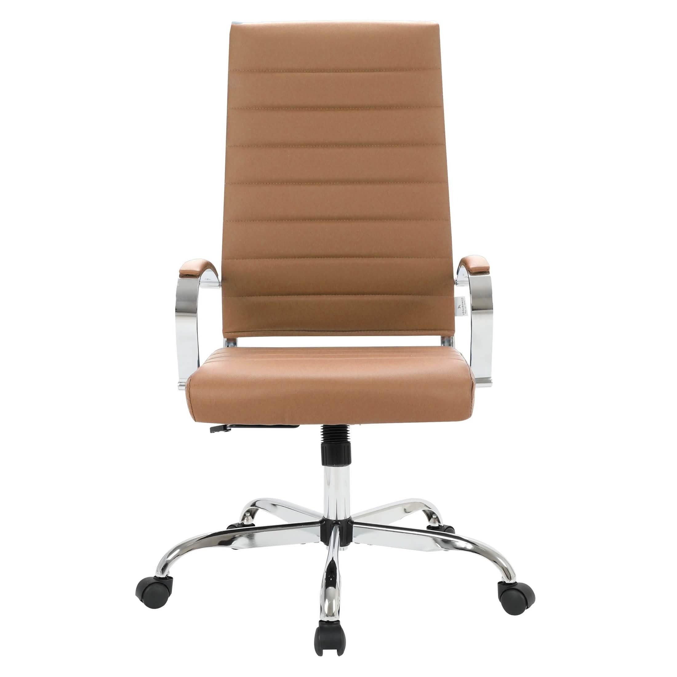 Benmar High-Back Leather Adjustable Office Conference Chair Chrome Brown Office Chair Leisuremod