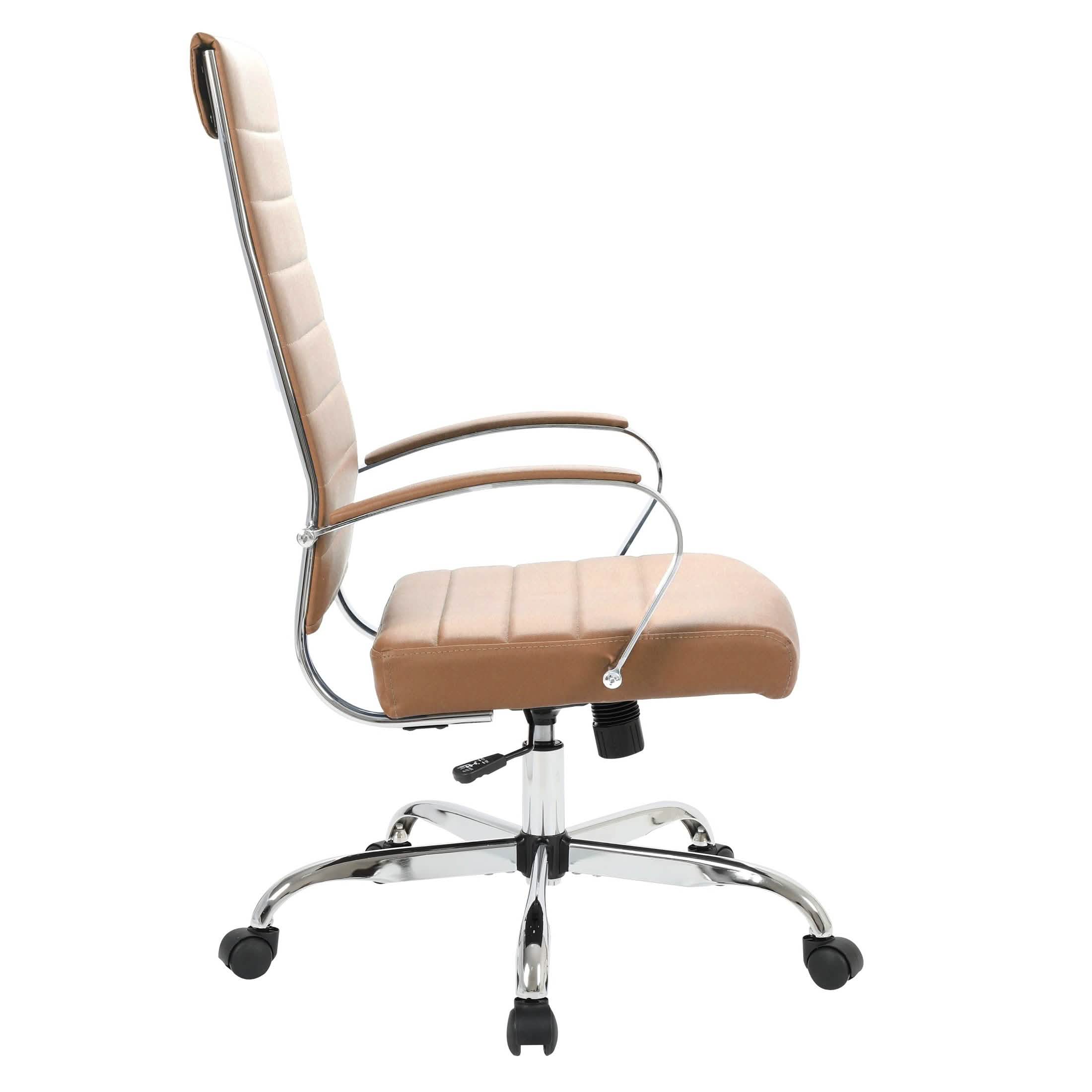 Benmar High-Back Leather Adjustable Office Conference Chair Chrome Brown Office Chair Leisuremod