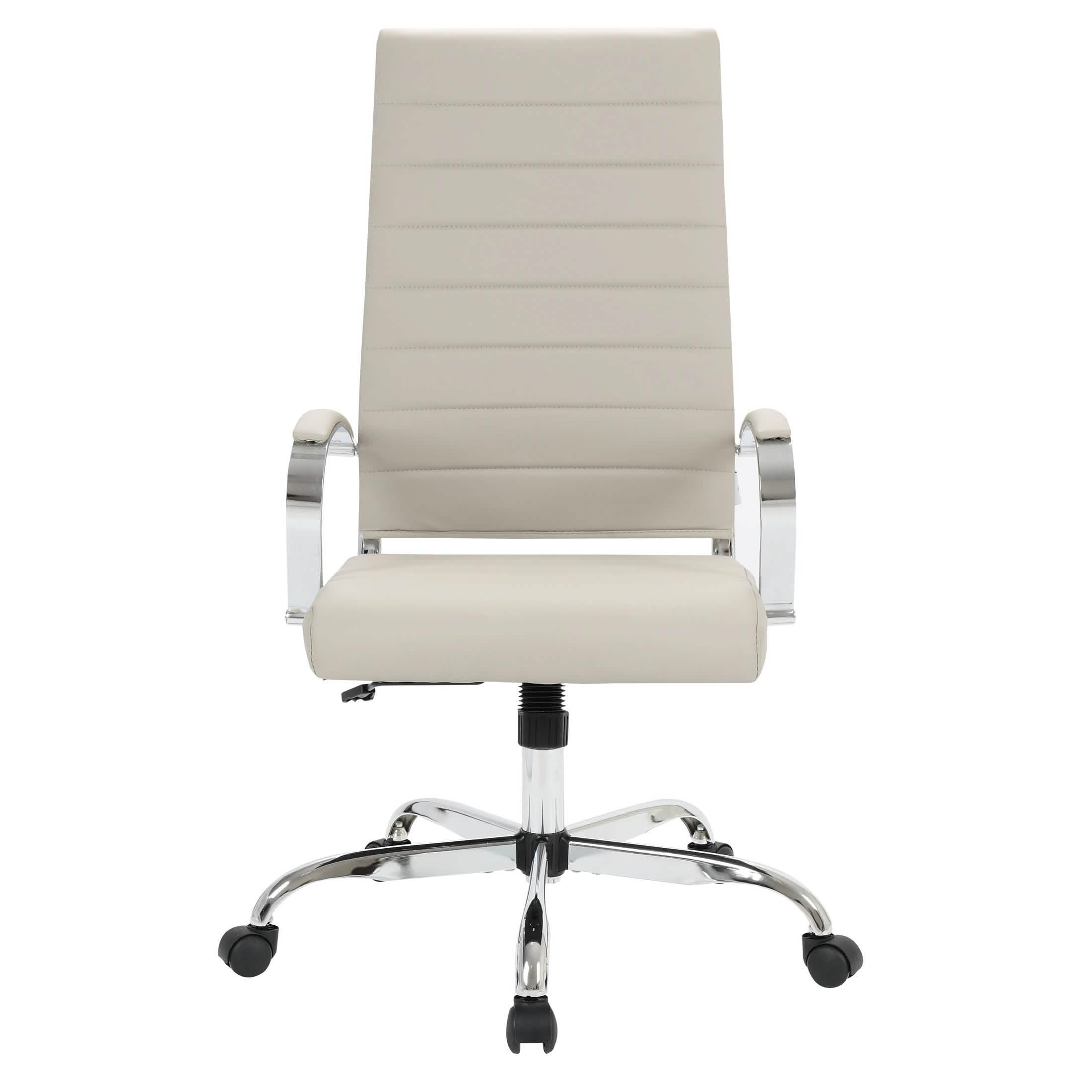 Benmar High-Back Leather Adjustable Office Conference Chair Chrome Tan Office Chair Leisuremod