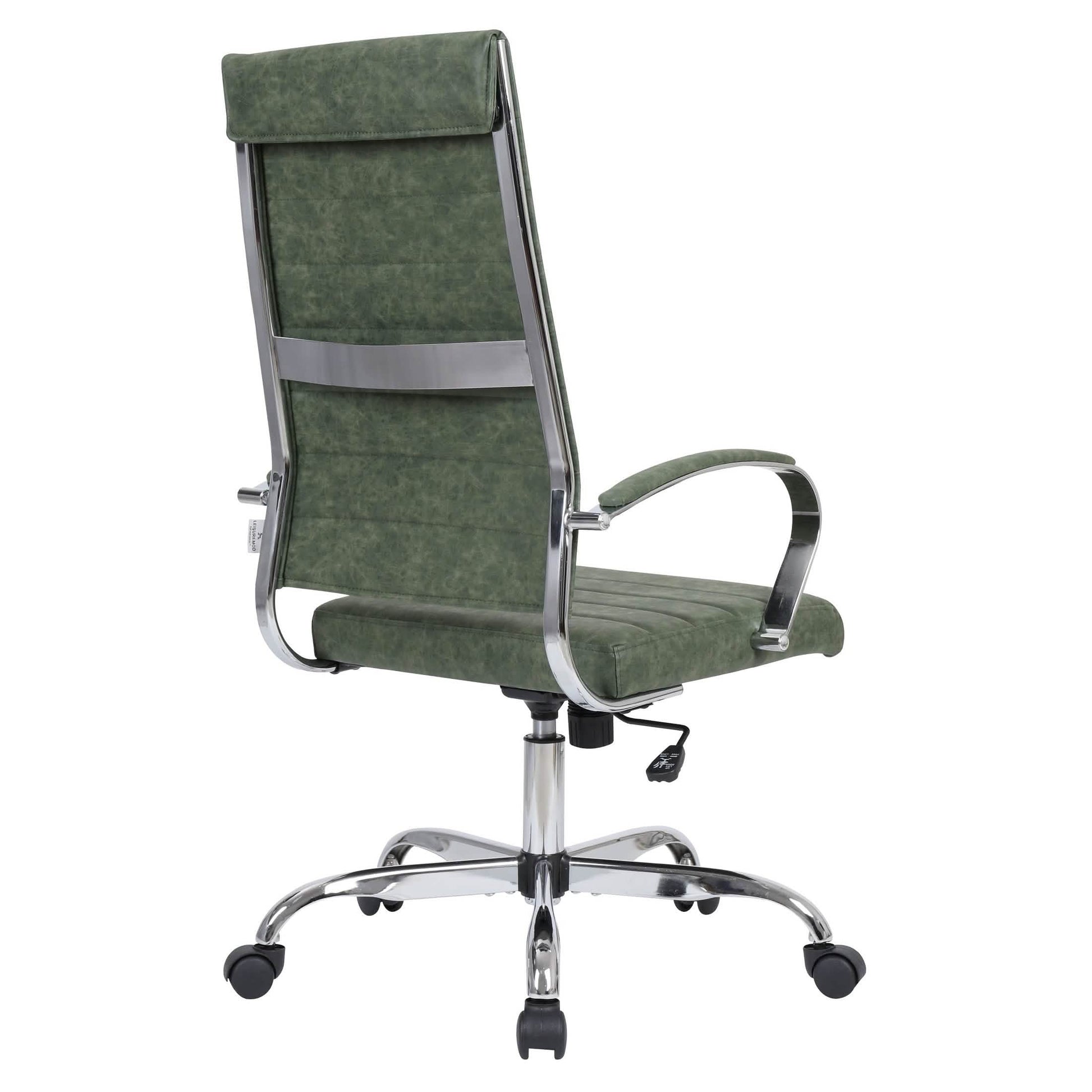 Benmar High-Back Leather Adjustable Office Conference Chair Chrome Green Office Chair Leisuremod