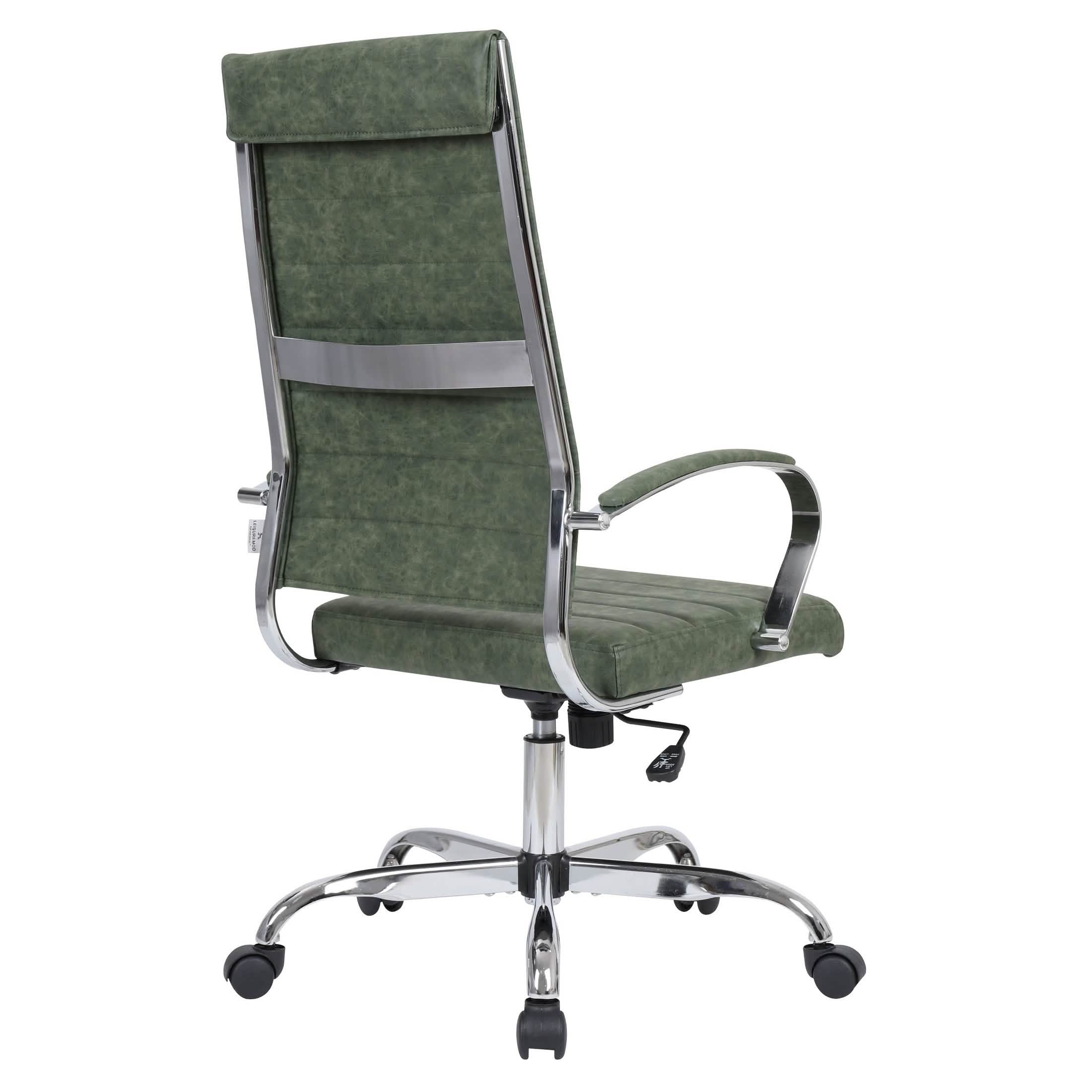 Benmar High-Back Leather Adjustable Office Conference Chair Chrome Green Office Chair Leisuremod