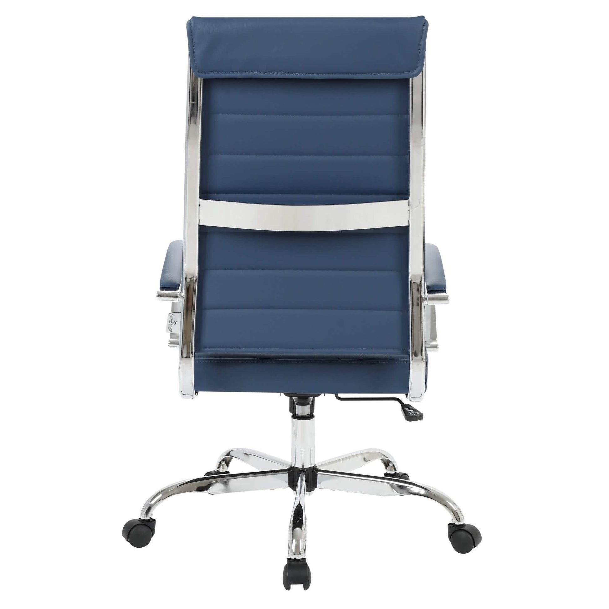 Benmar High-Back Leather Adjustable Office Conference Chair Chrome Navy Blue Office Chair Leisuremod