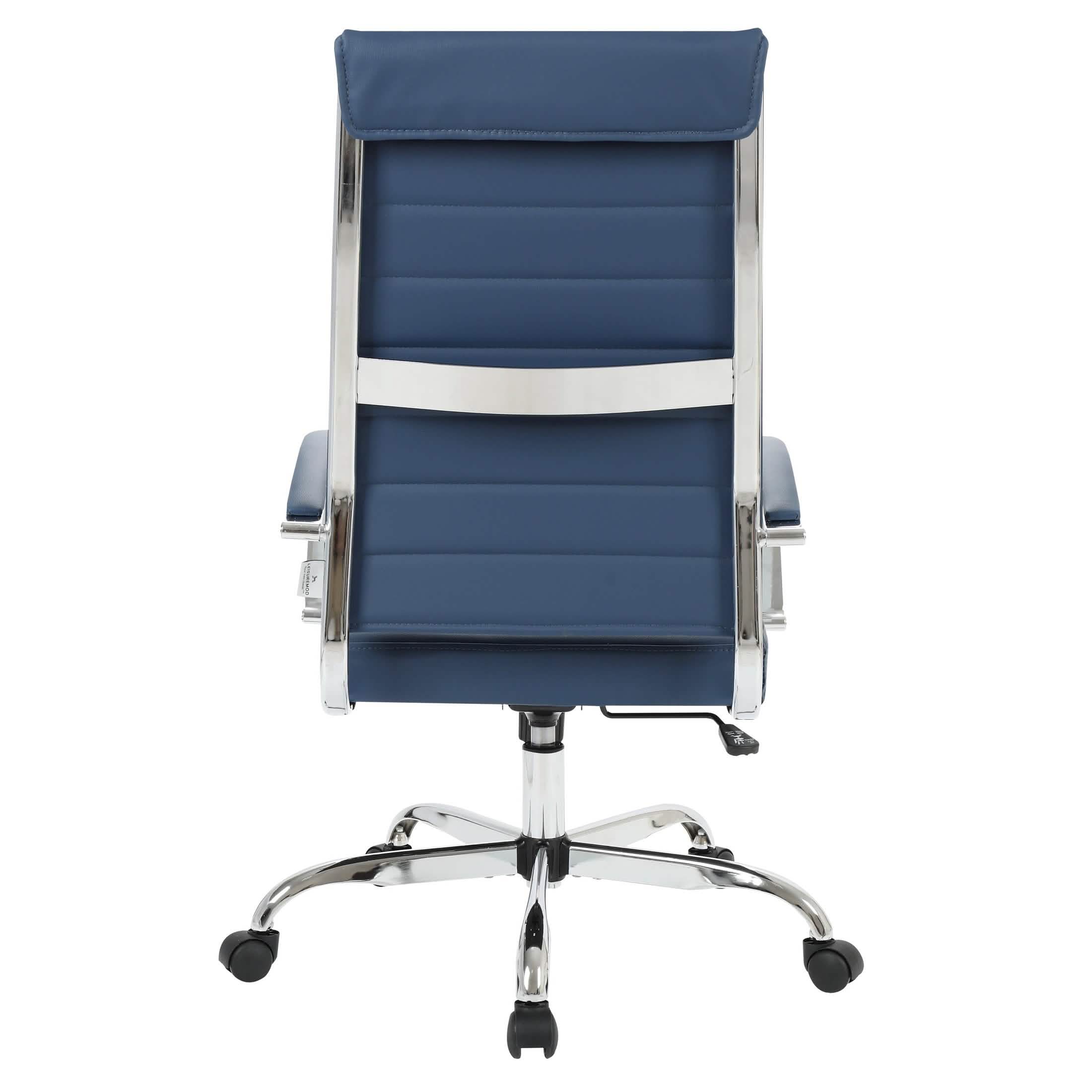 Benmar High-Back Leather Adjustable Office Conference Chair Chrome Navy Blue Office Chair Leisuremod