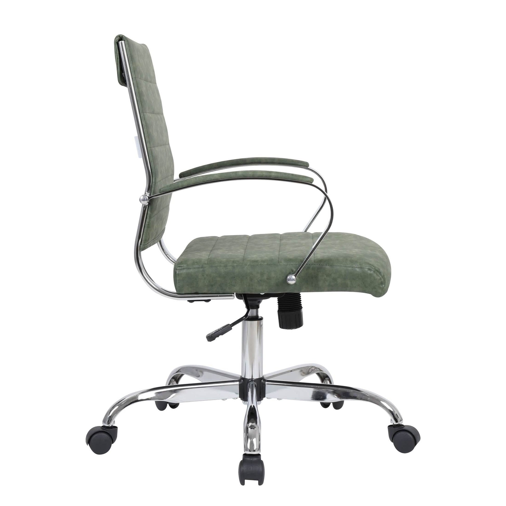 Benmar Mid-Back Leather Office Conference Chair Adjustable Height, Swivel, and Tilt Chrome Charcoal Office Chair Leisuremod