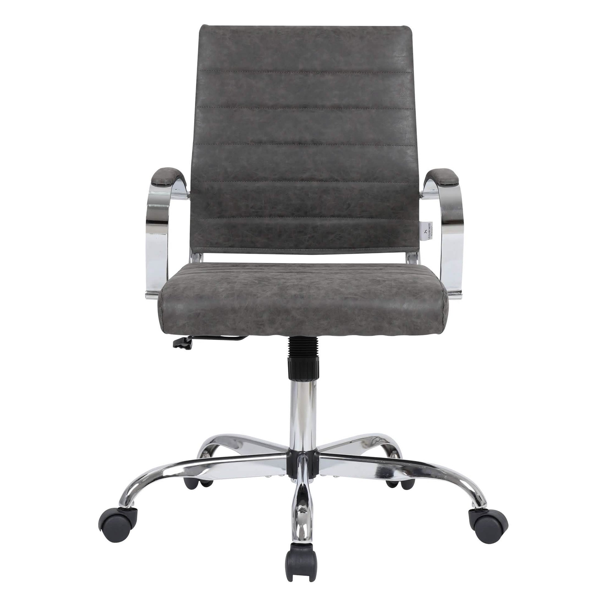 Benmar Mid-Back Leather Office Conference Chair Adjustable Height, Swivel, and Tilt Chrome Charcoal Office Chair Leisuremod