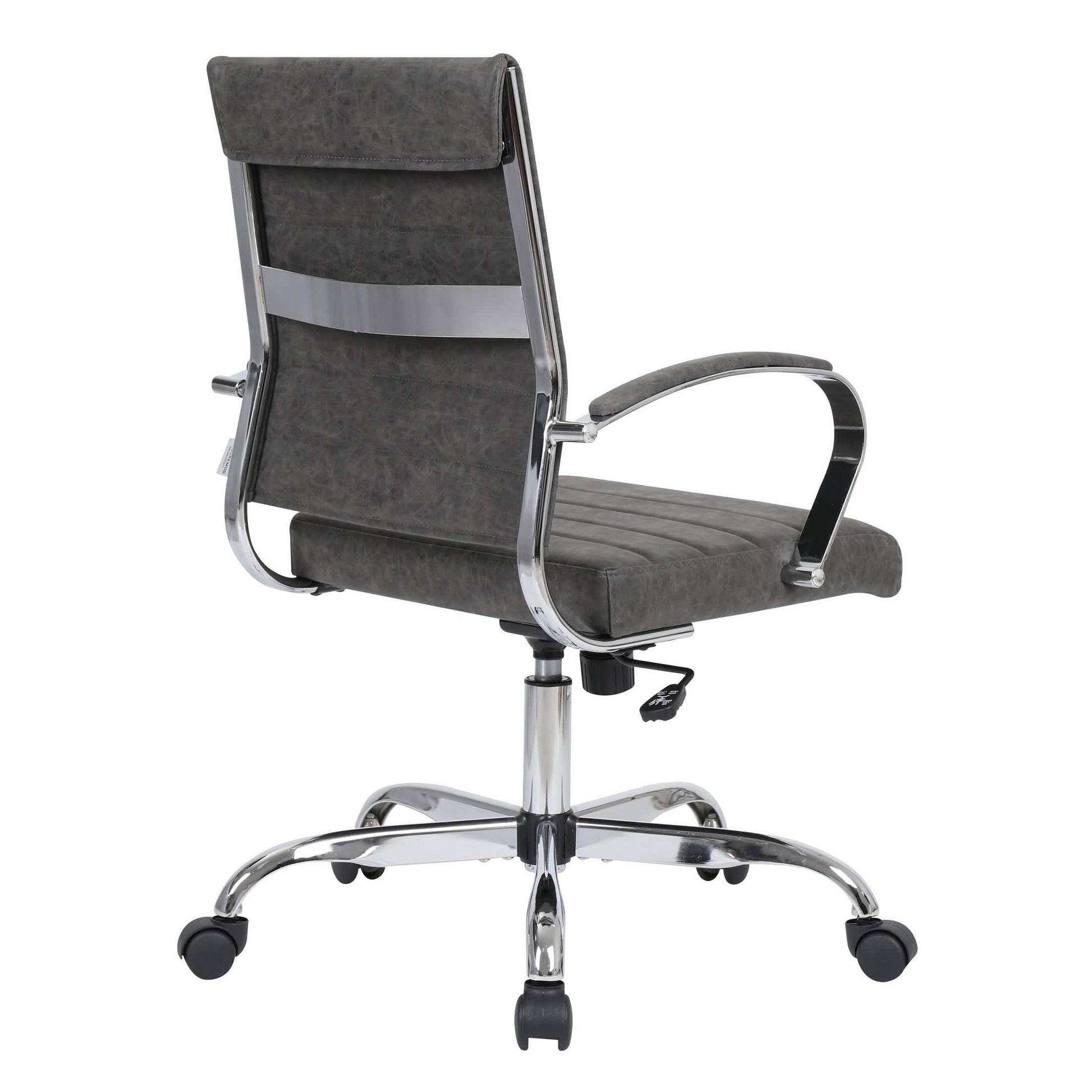 Benmar Mid-Back Leather Office Conference Chair Adjustable Height, Swivel, and Tilt Chrome Charcoal Office Chair Leisuremod