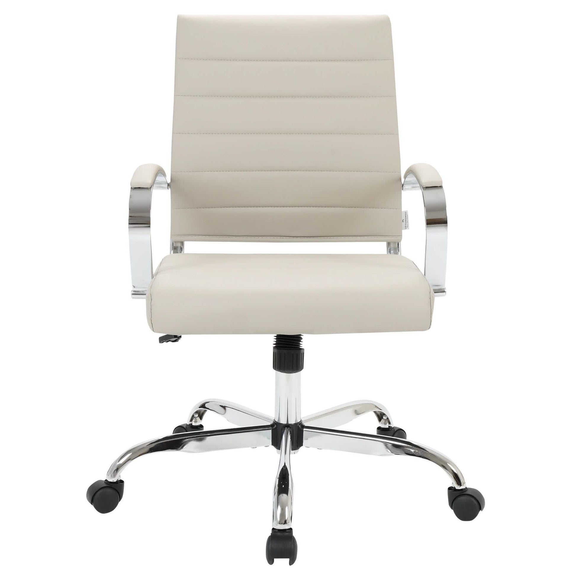 Benmar Mid-Back Leather Office Conference Chair Adjustable Height, Swivel, and Tilt Chrome Tan Office Chair Leisuremod