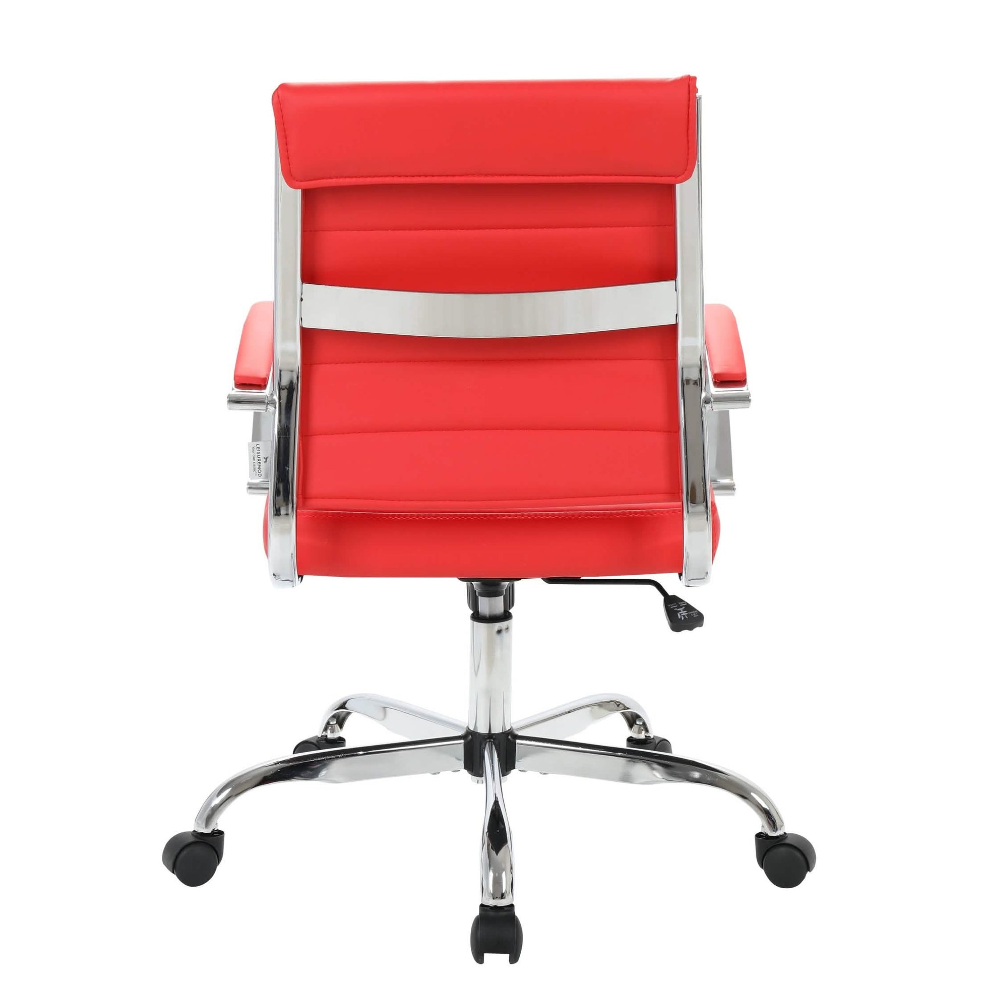Benmar Mid-Back Leather Office Conference Chair Adjustable Height, Swivel, and Tilt Chrome Grey Office Chair Leisuremod