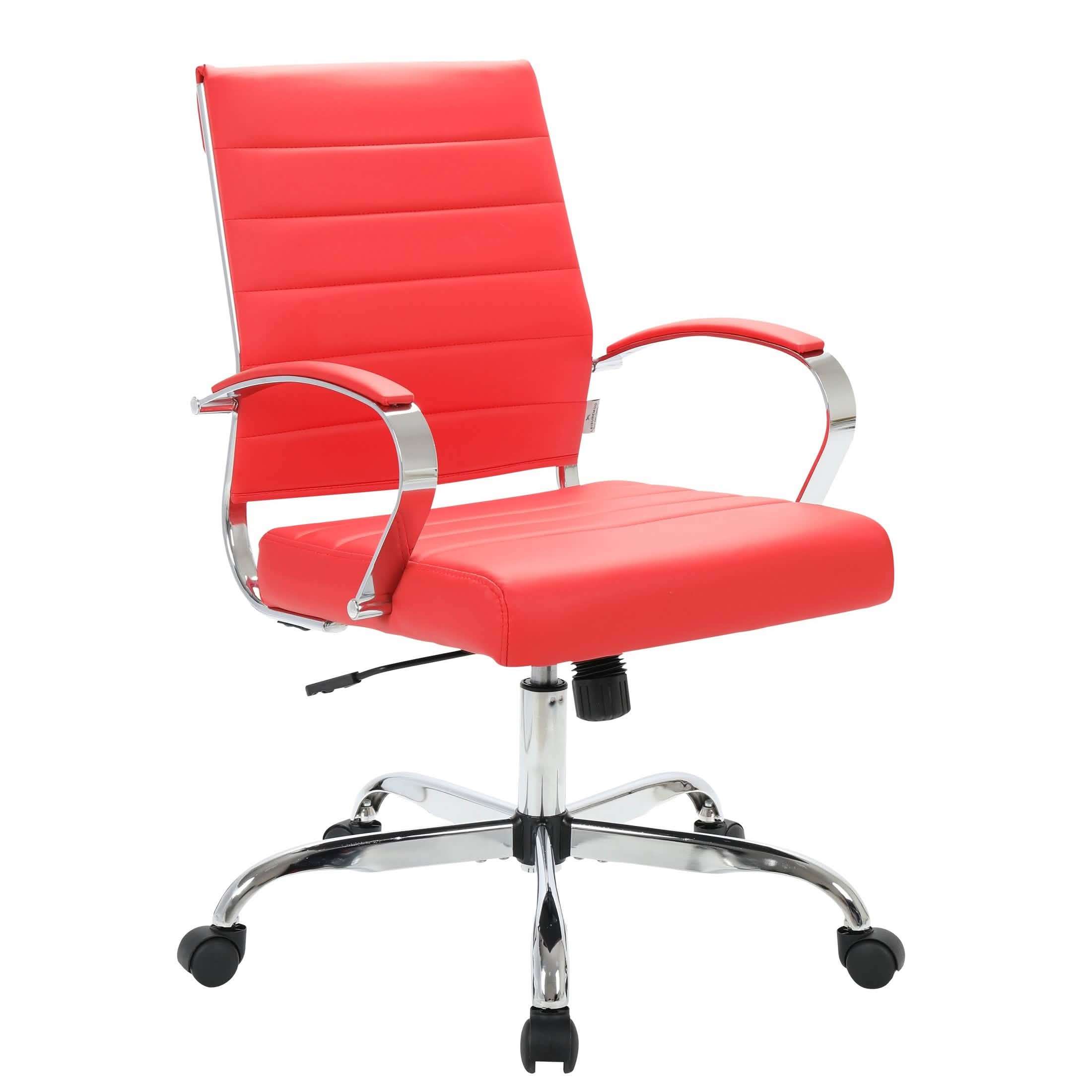 Benmar Mid-Back Leather Office Conference Chair Adjustable Height, Swivel, and Tilt Chrome Grey Office Chair Leisuremod