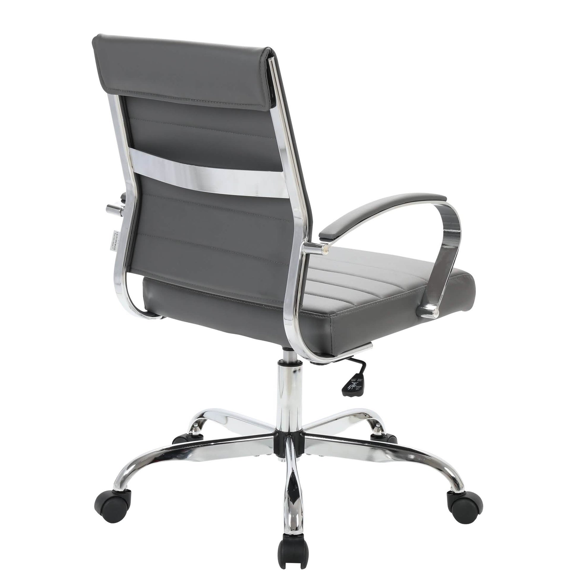 Benmar Mid-Back Leather Office Conference Chair Adjustable Height, Swivel, and Tilt Chrome Grey Office Chair Leisuremod