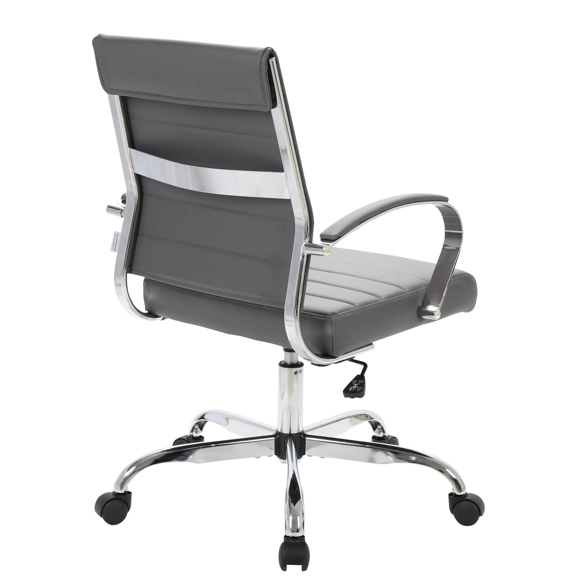 Benmar Mid-Back Leather Office Conference Chair Adjustable Height, Swivel, and Tilt Chrome Grey Office Chair Leisuremod