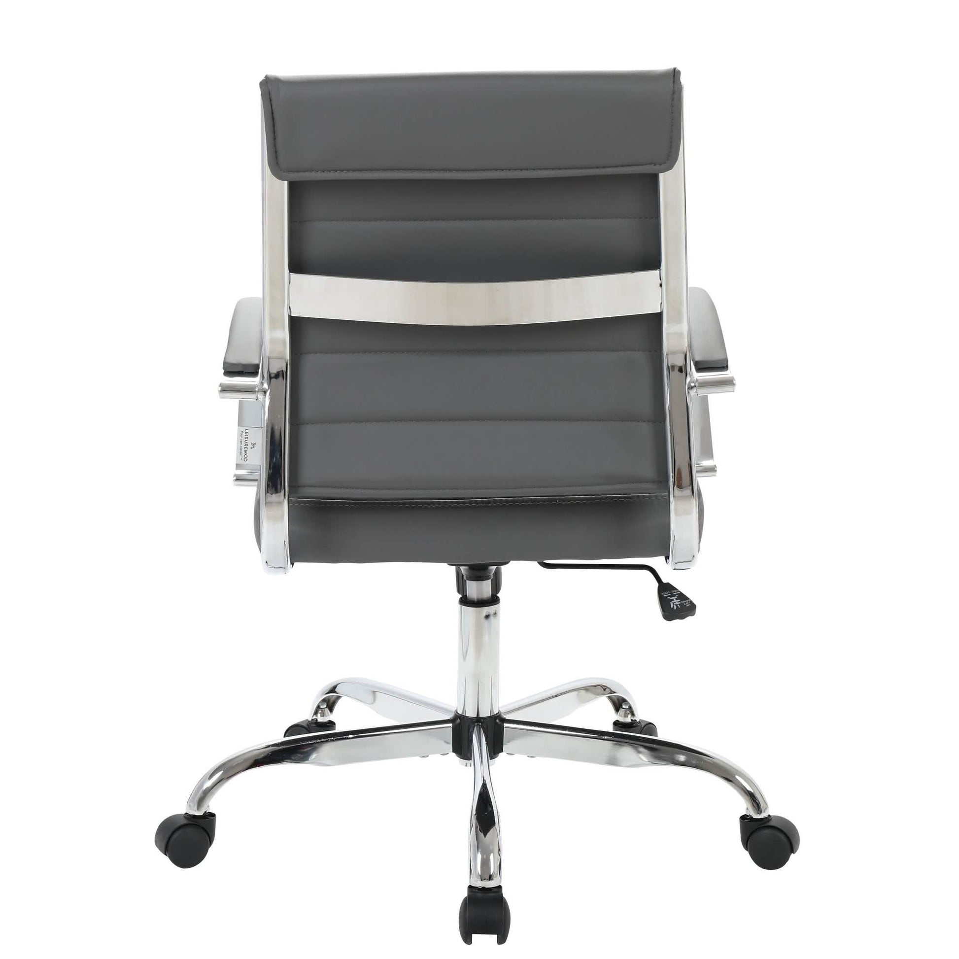 Benmar Mid-Back Leather Office Conference Chair Adjustable Height, Swivel, and Tilt Chrome Grey Office Chair Leisuremod