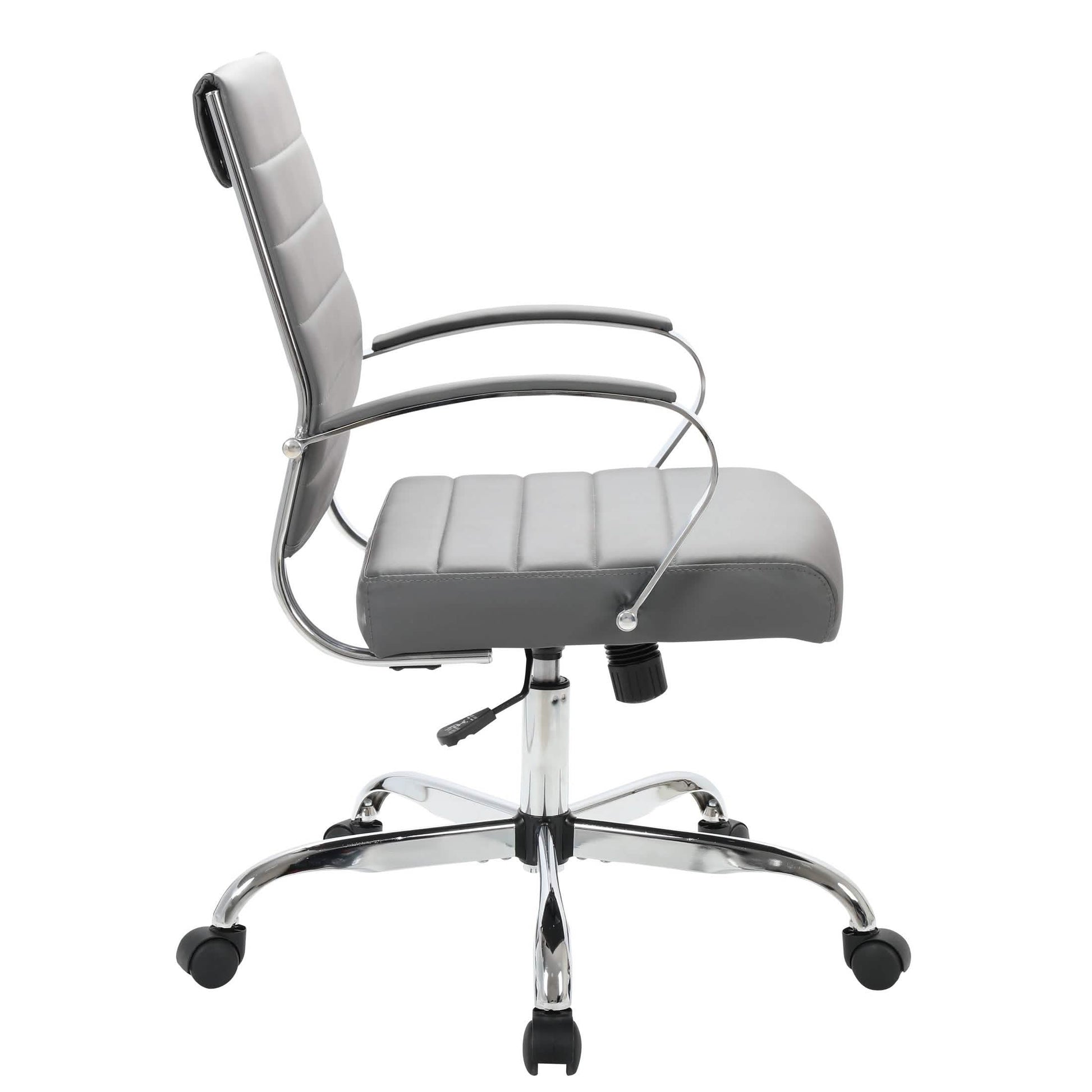 Benmar Mid-Back Leather Office Conference Chair Adjustable Height, Swivel, and Tilt Chrome Grey Office Chair Leisuremod