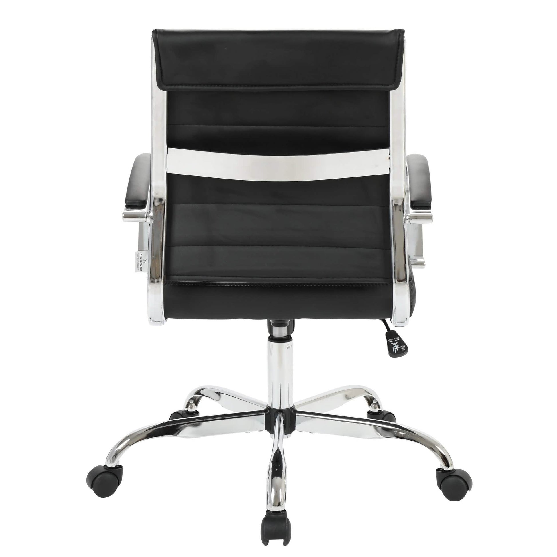 Benmar Mid-Back Leather Office Conference Chair Adjustable Height, Swivel, and Tilt Chrome Black Office Chair Leisuremod